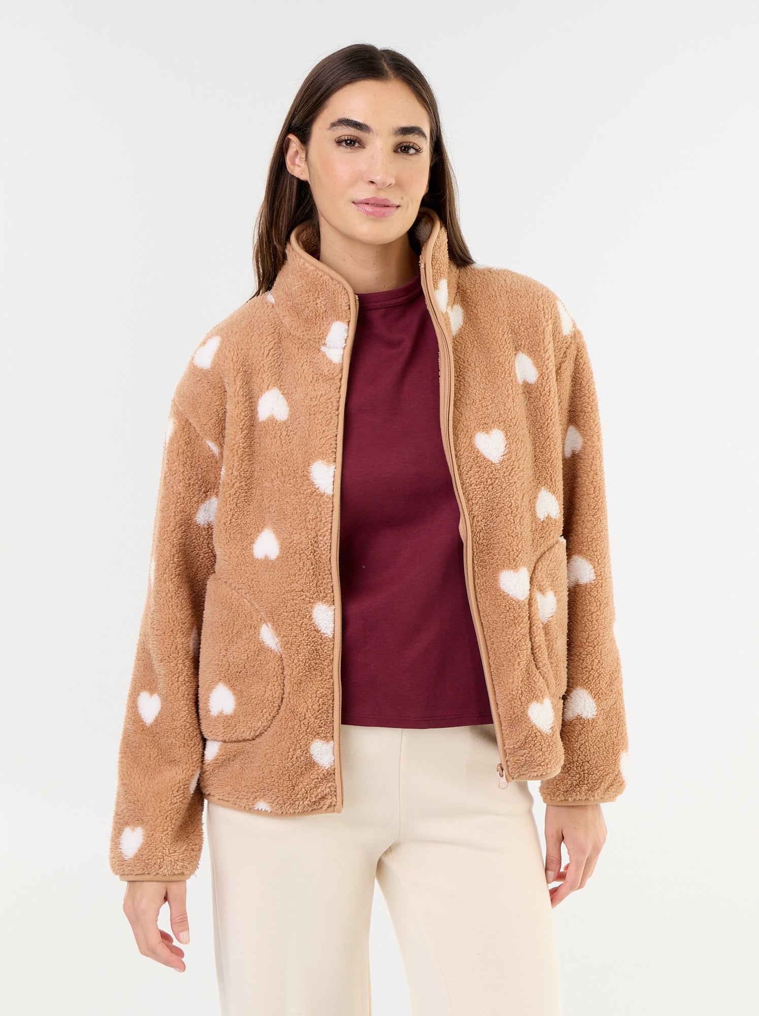 Haut en polaire zippé à motif - Marron