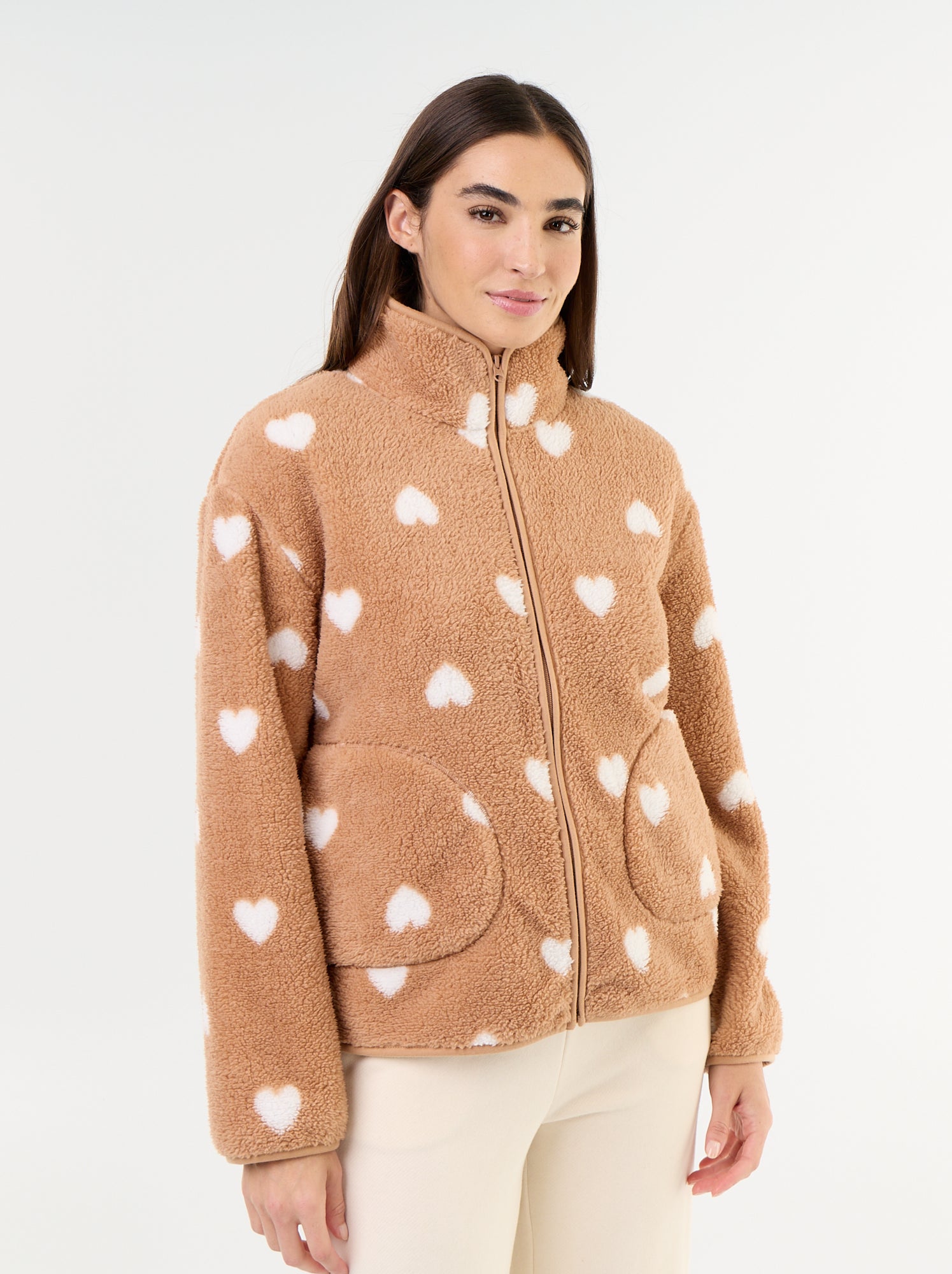 Haut en polaire zippé à motif - Marron