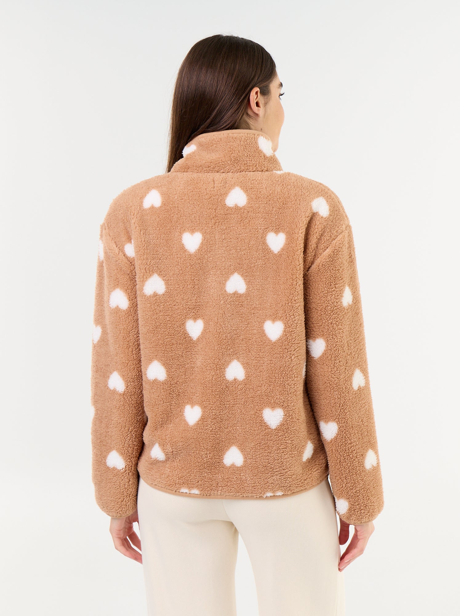 Haut en polaire zippé à motif - Marron