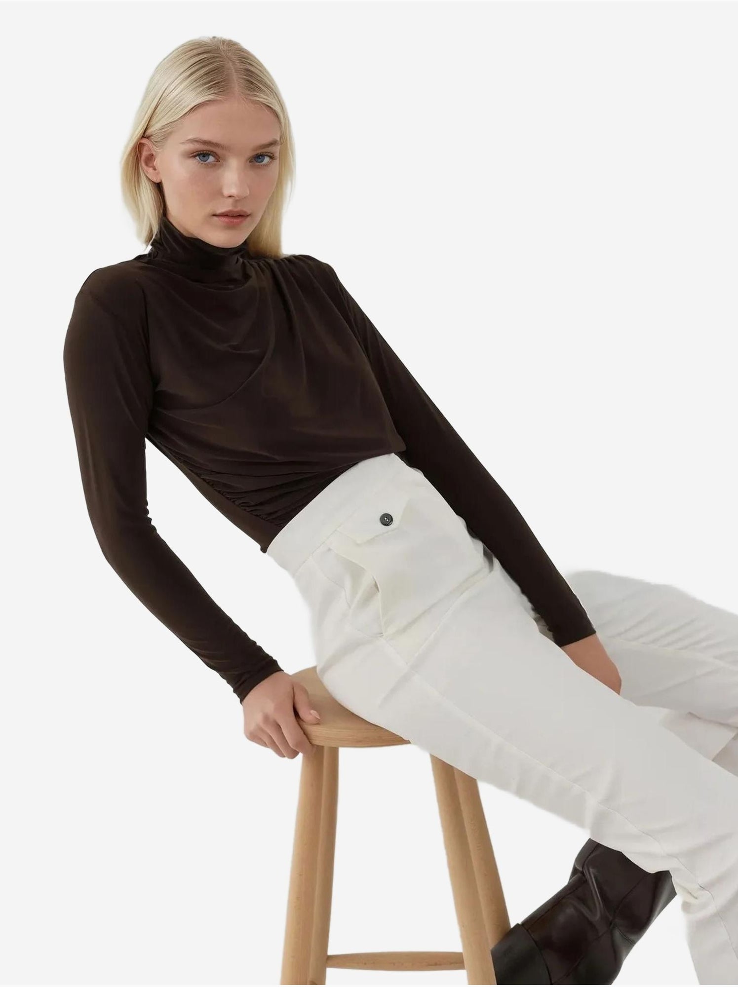 Haut en tricot élégant à manches longues - Marron chocolat