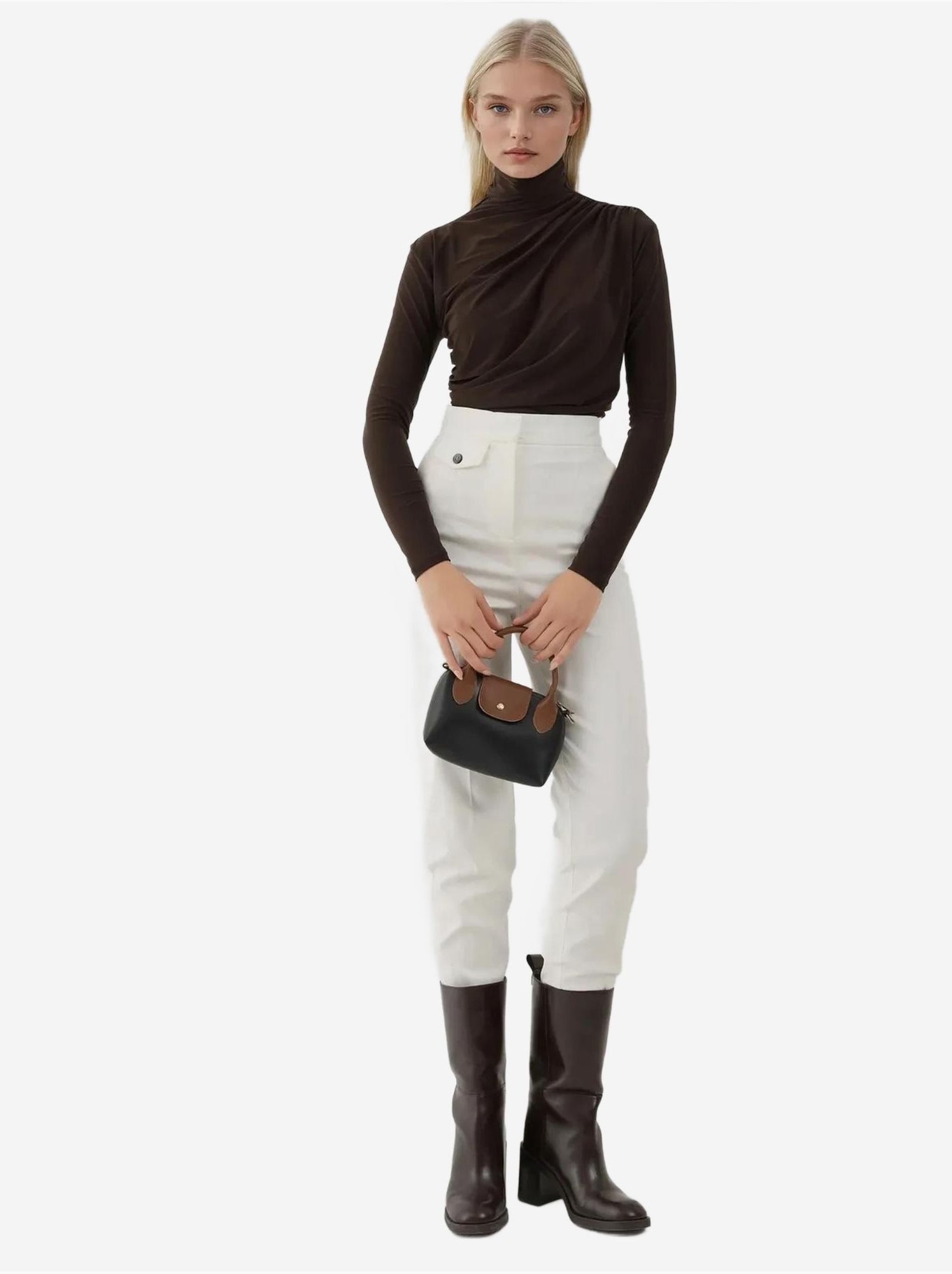 Haut en tricot élégant à manches longues - Marron chocolat