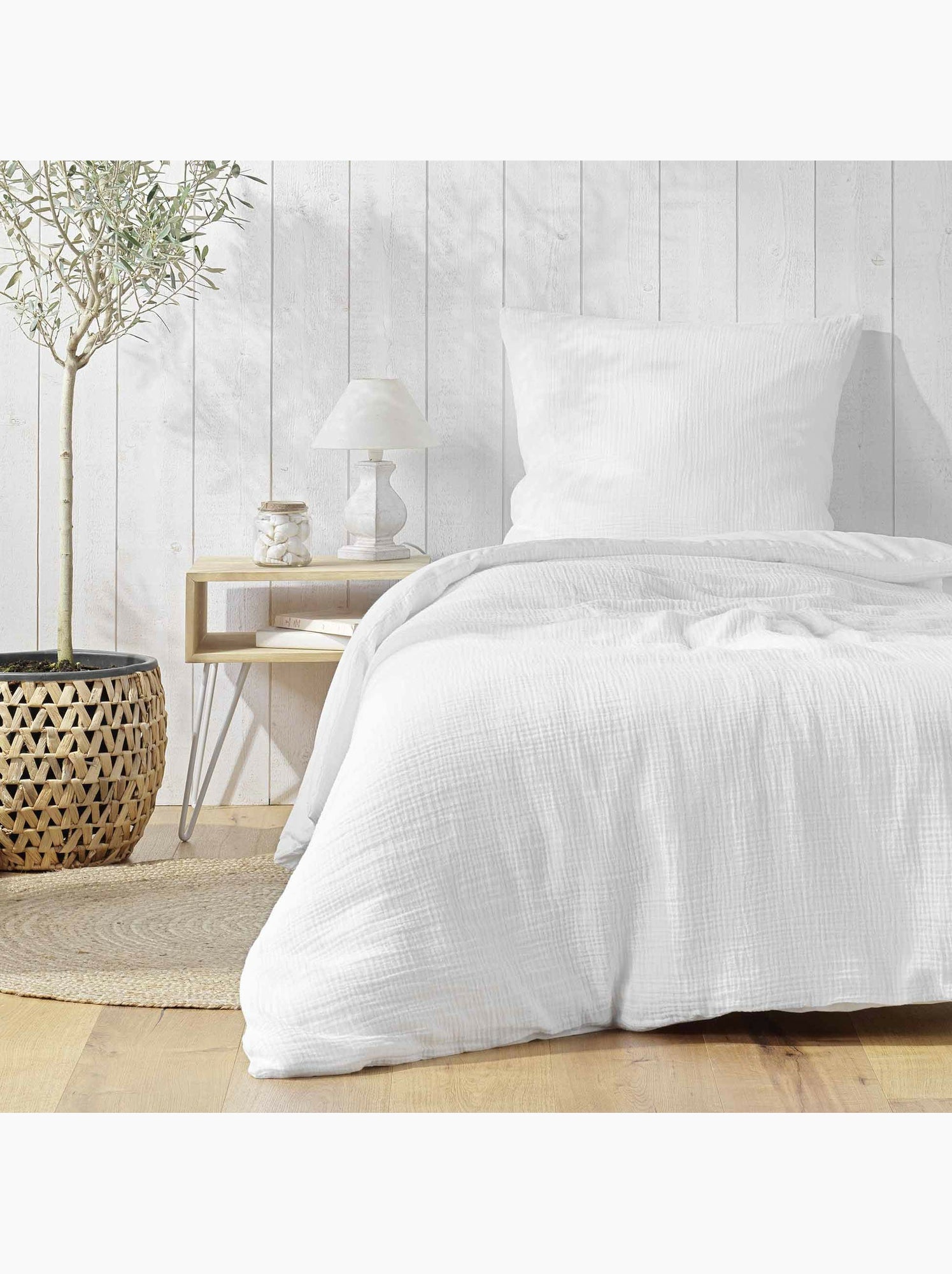 Housse de couette 1 personne gaze de coton 57 fils - Blanc