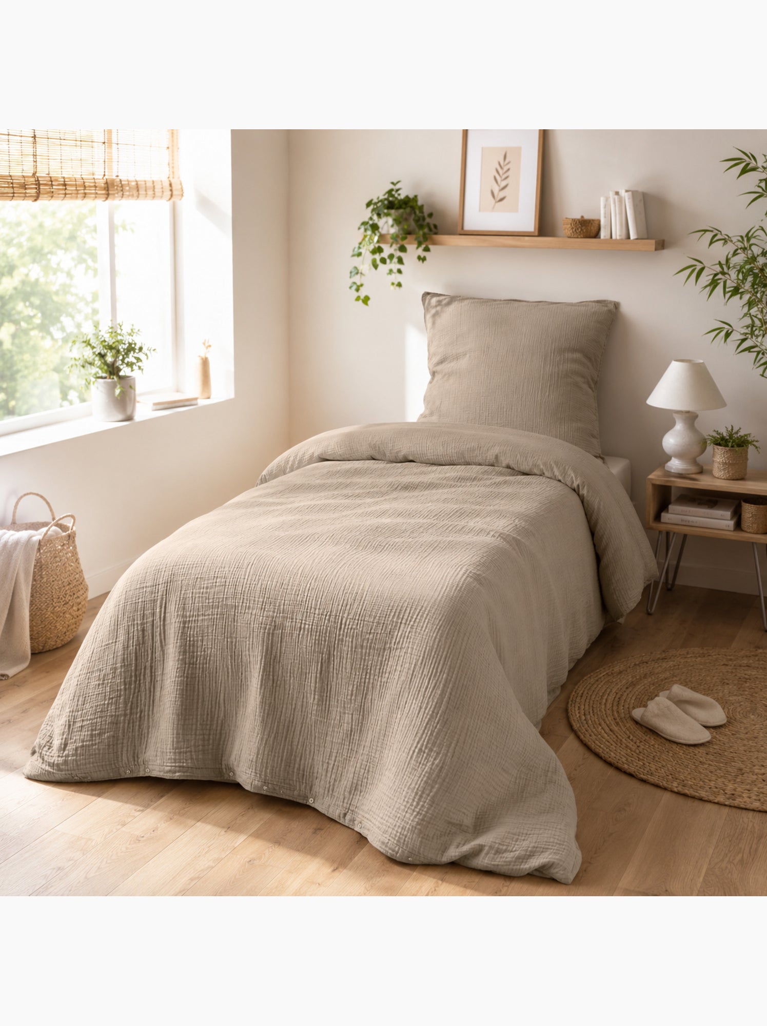 Housse de couette 1 personne gaze de coton 57 fils - Sable