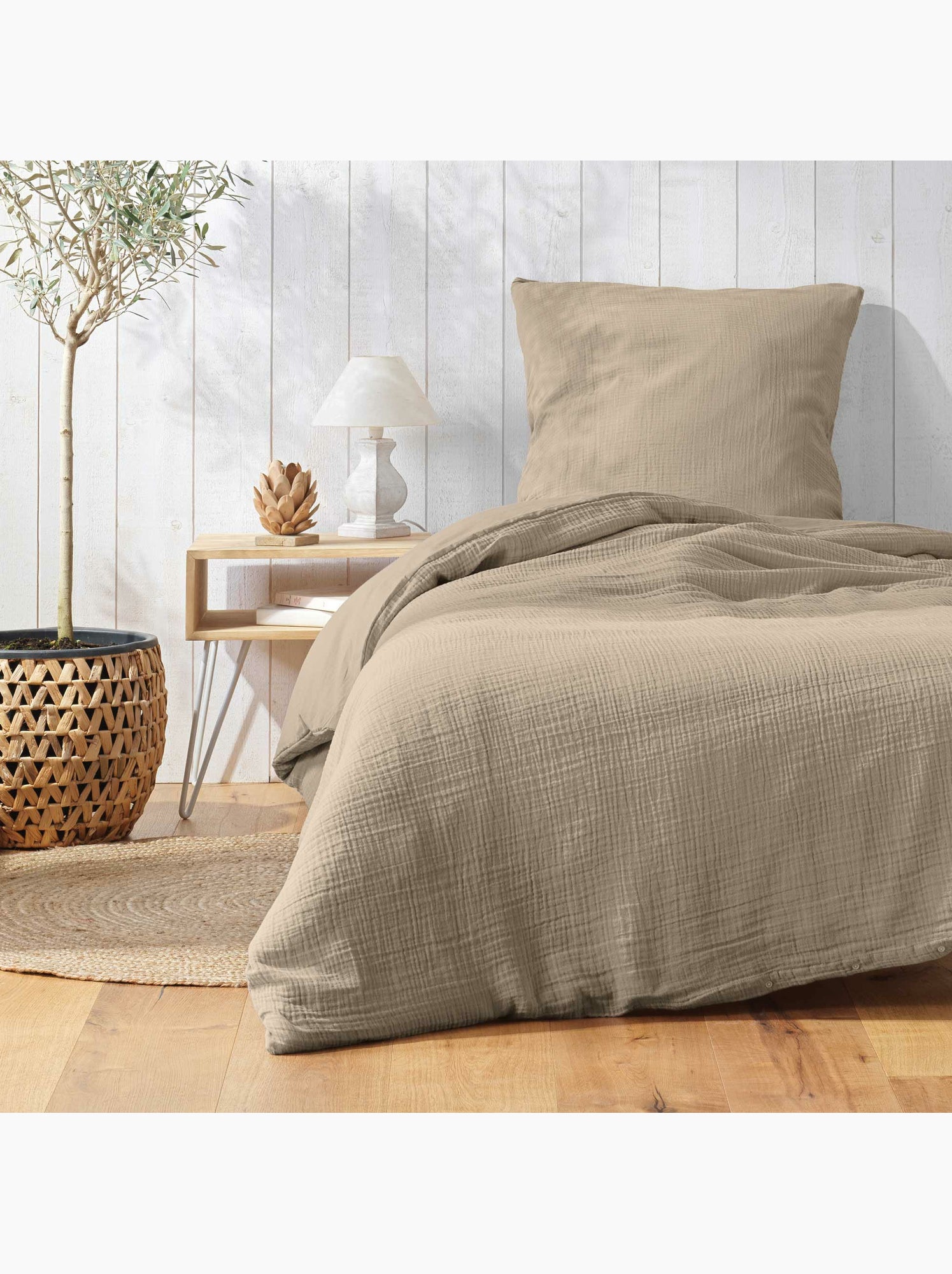Housse de couette 1 personne gaze de coton 57 fils - Sable