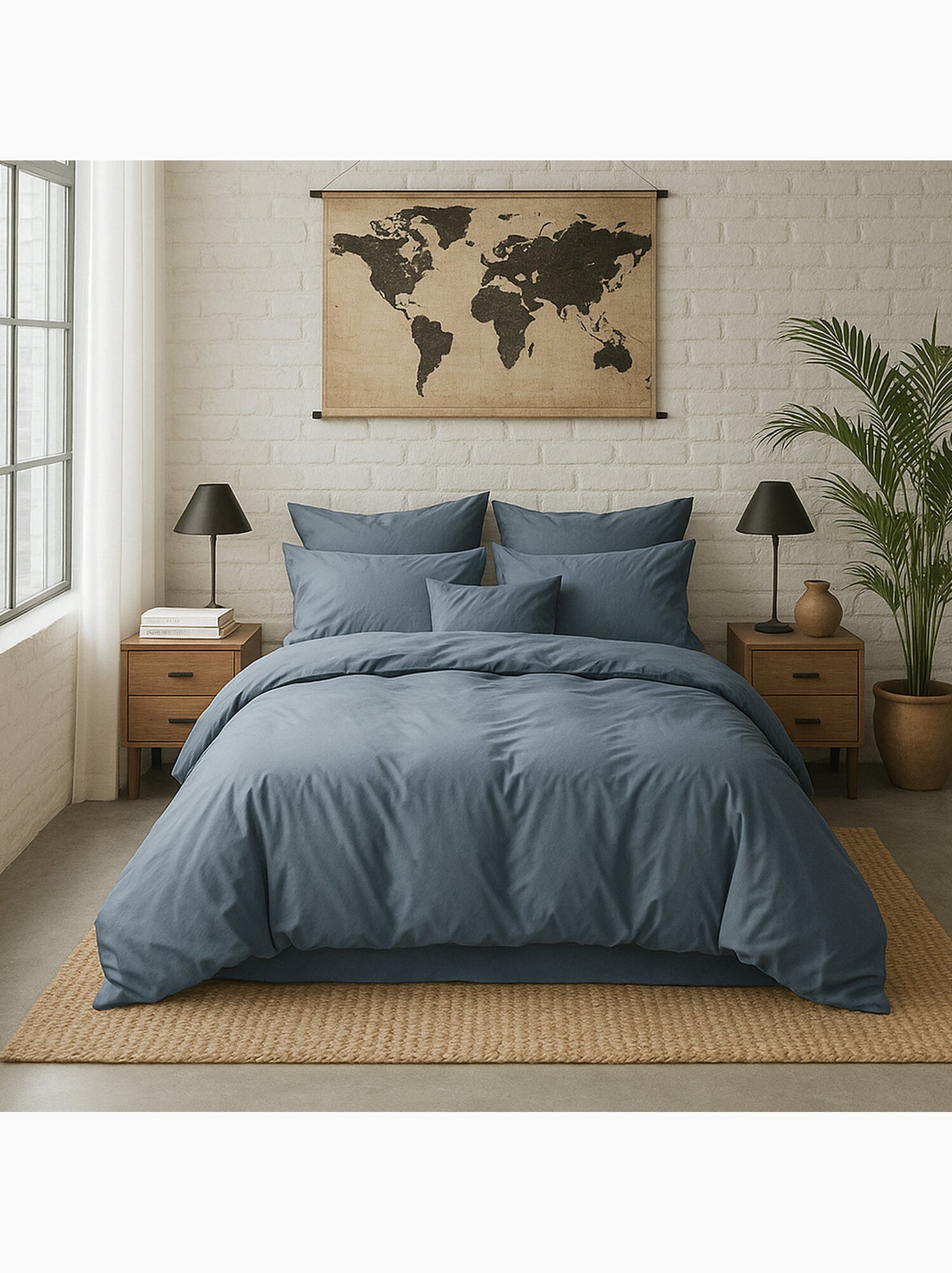 Housse de couette 100 % percale de coton elegance - Bleu anthracite