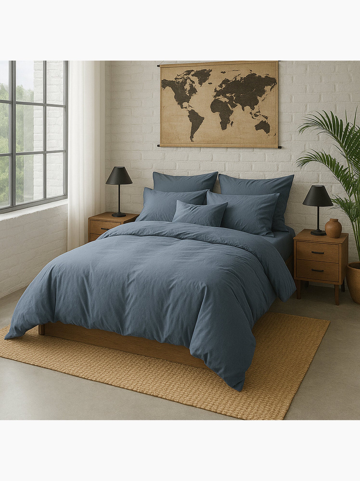 Housse de couette 100 % percale de coton elegance - Bleu anthracite