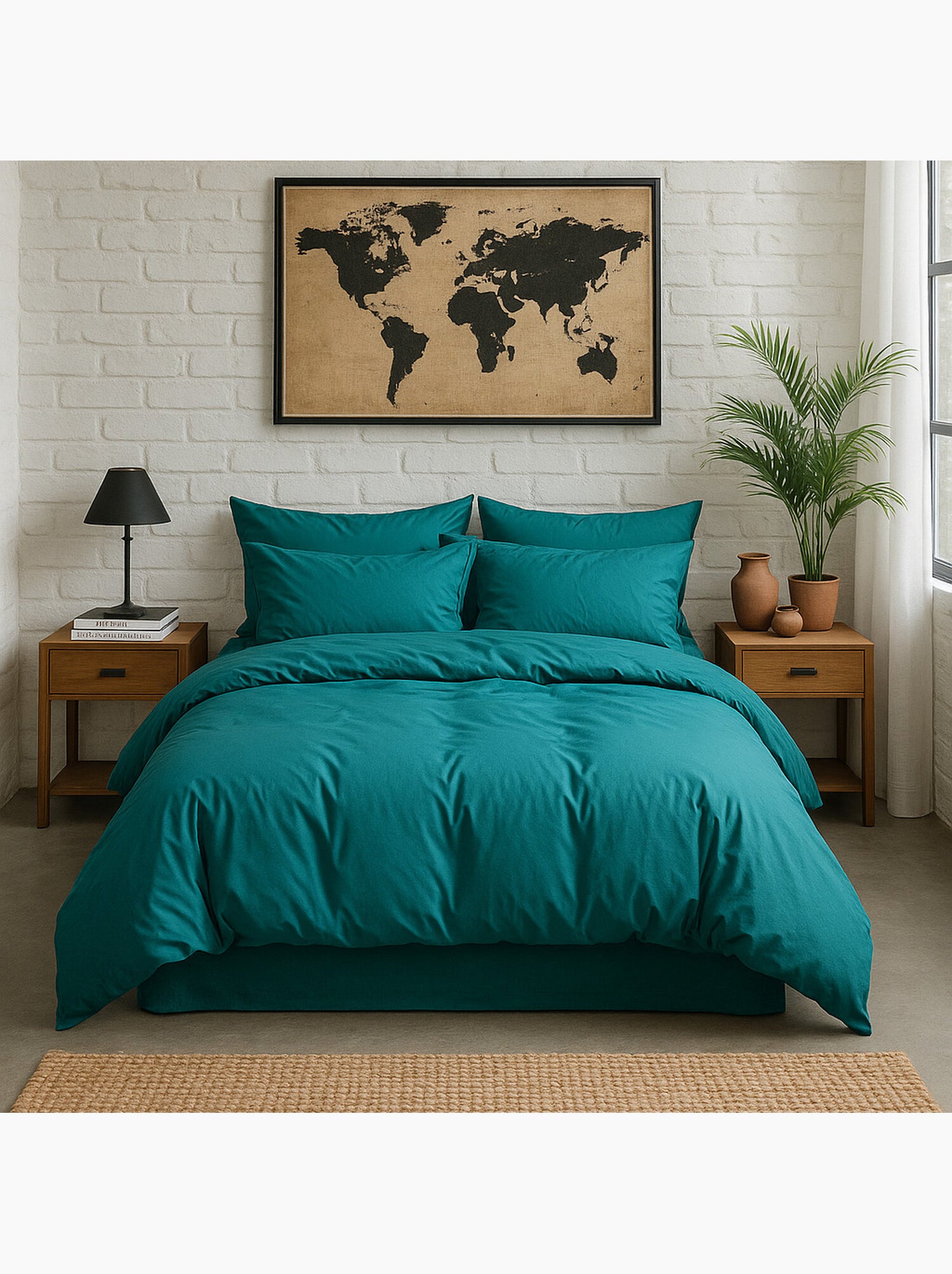 Housse de couette 100 % percale de coton elegance - Bleu canard