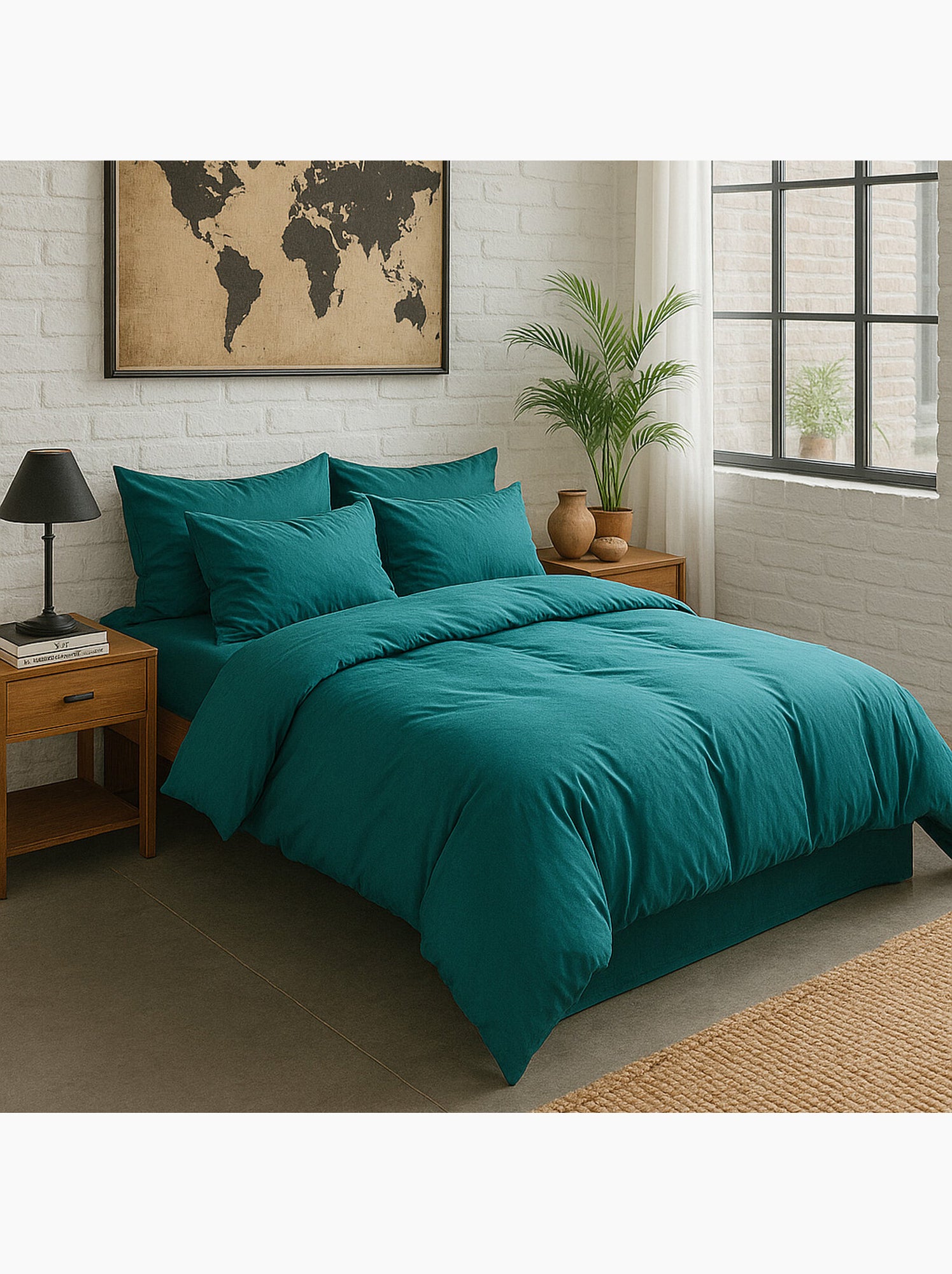 Housse de couette 100 % percale de coton elegance - Bleu canard