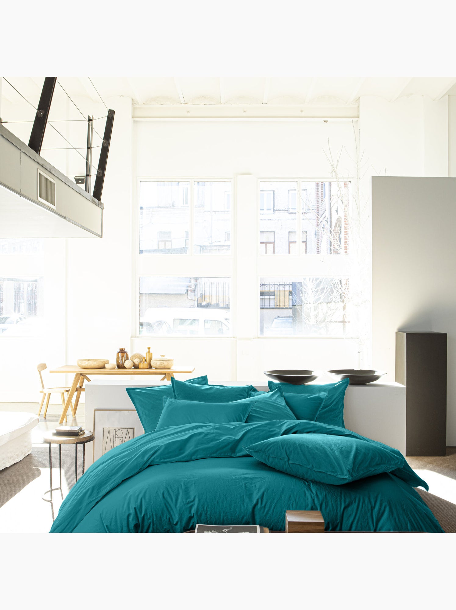 Housse de couette 100 % percale de coton elegance - Bleu canard