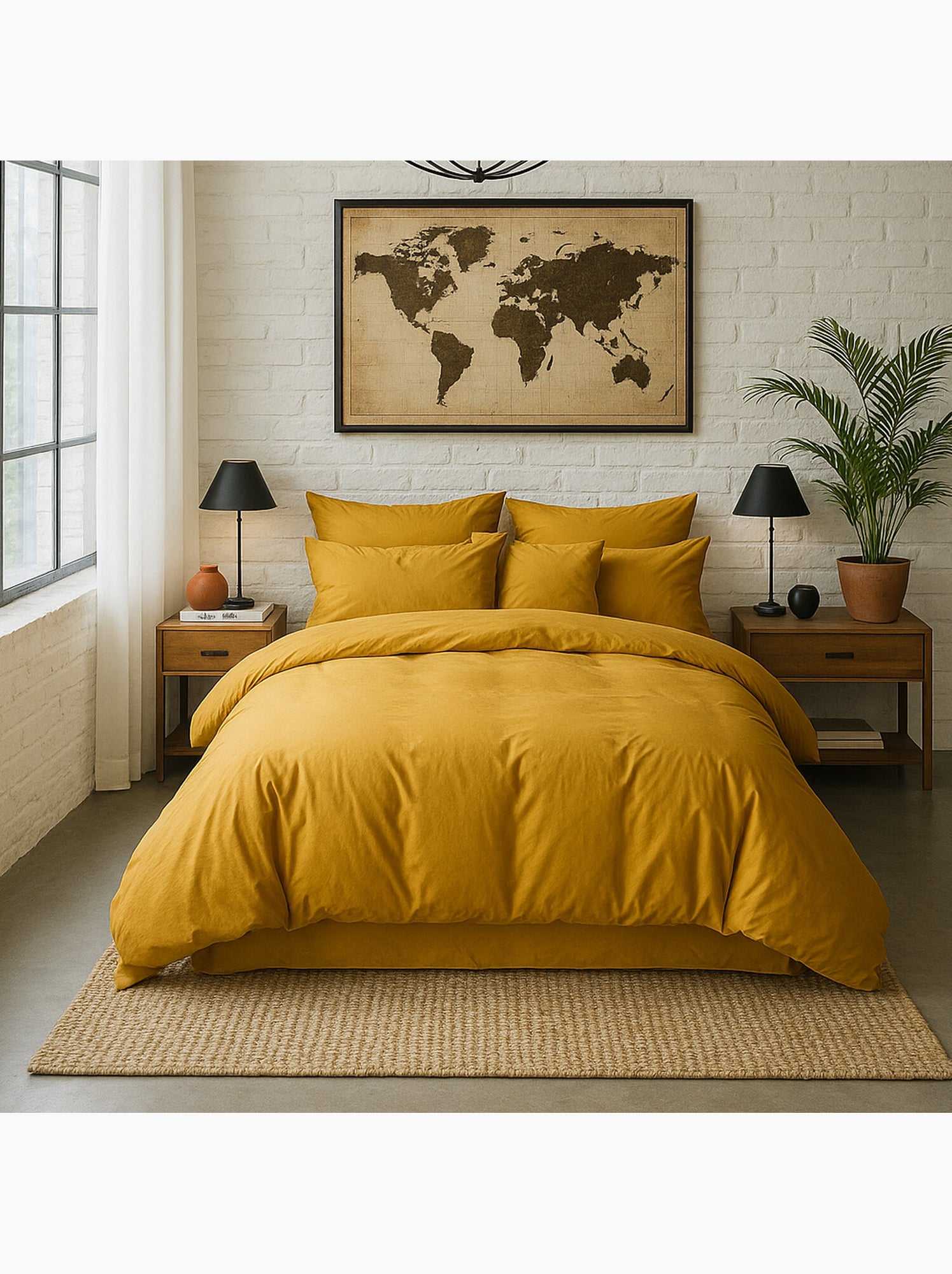 Housse de couette 100 % percale de coton elegance - Jaune moutarde