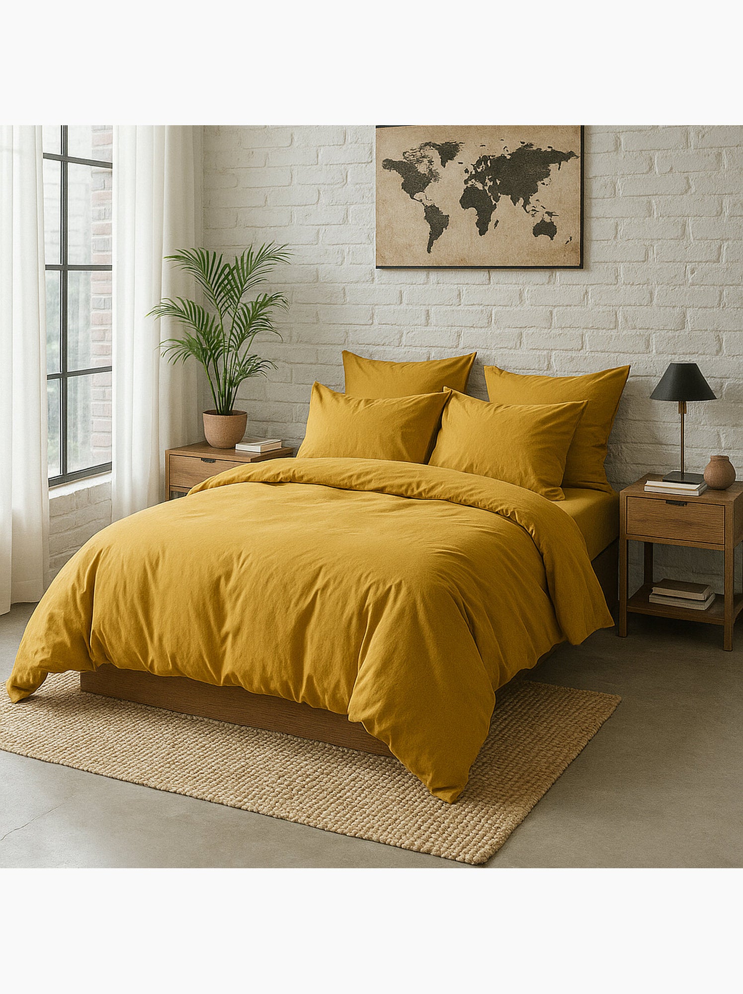Housse de couette 100 % percale de coton elegance - Jaune moutarde