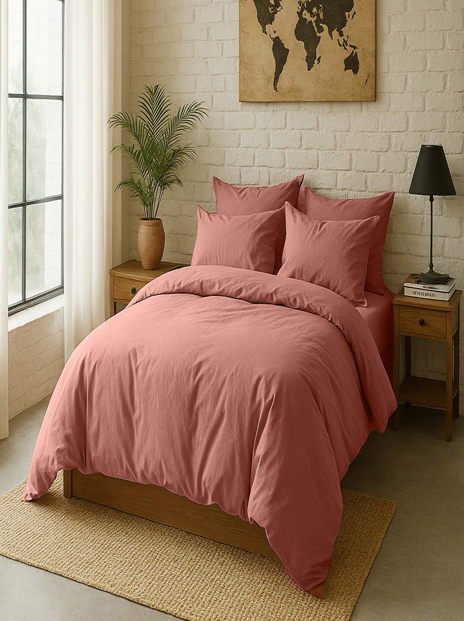 Housse de couette 100 % percale de coton elegance - Rose profond