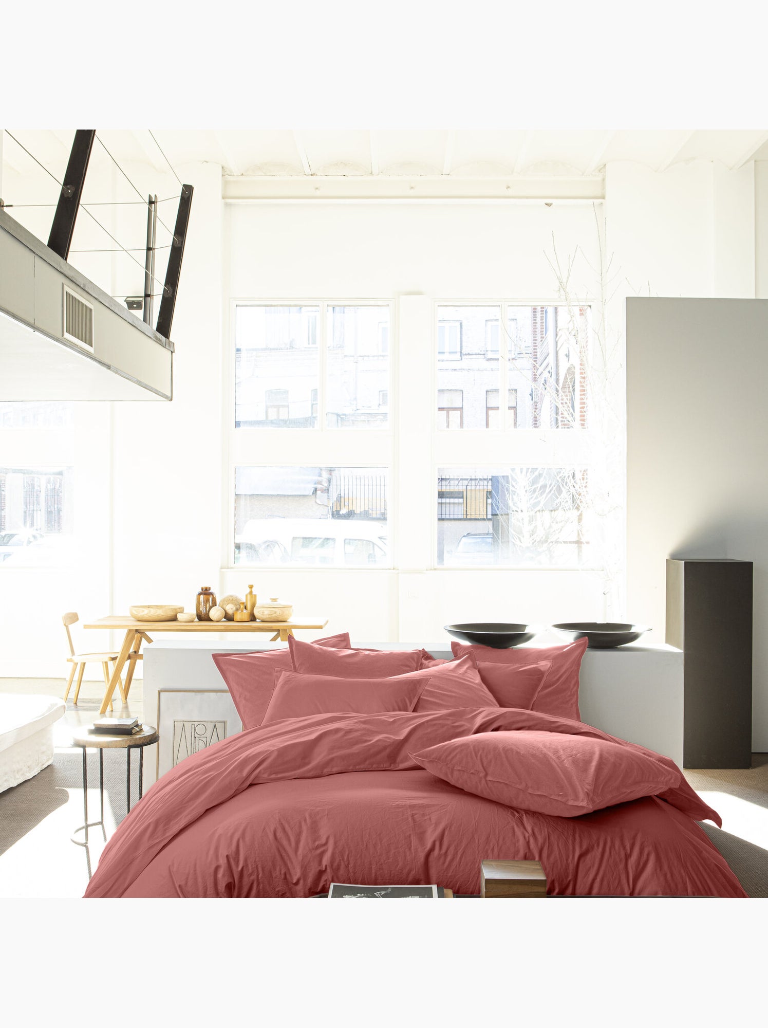 Housse de couette 100 % percale de coton elegance - Vieux rose