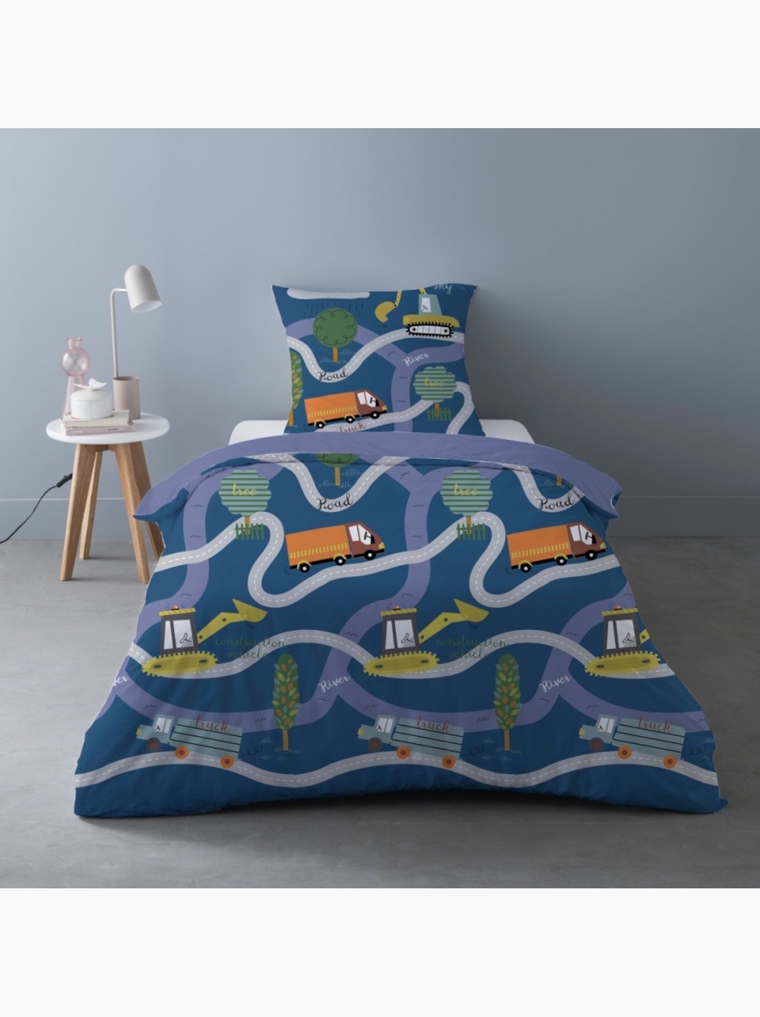 Housse de couette 140x200 Road + 1 taie d'oreiller - Bleu
