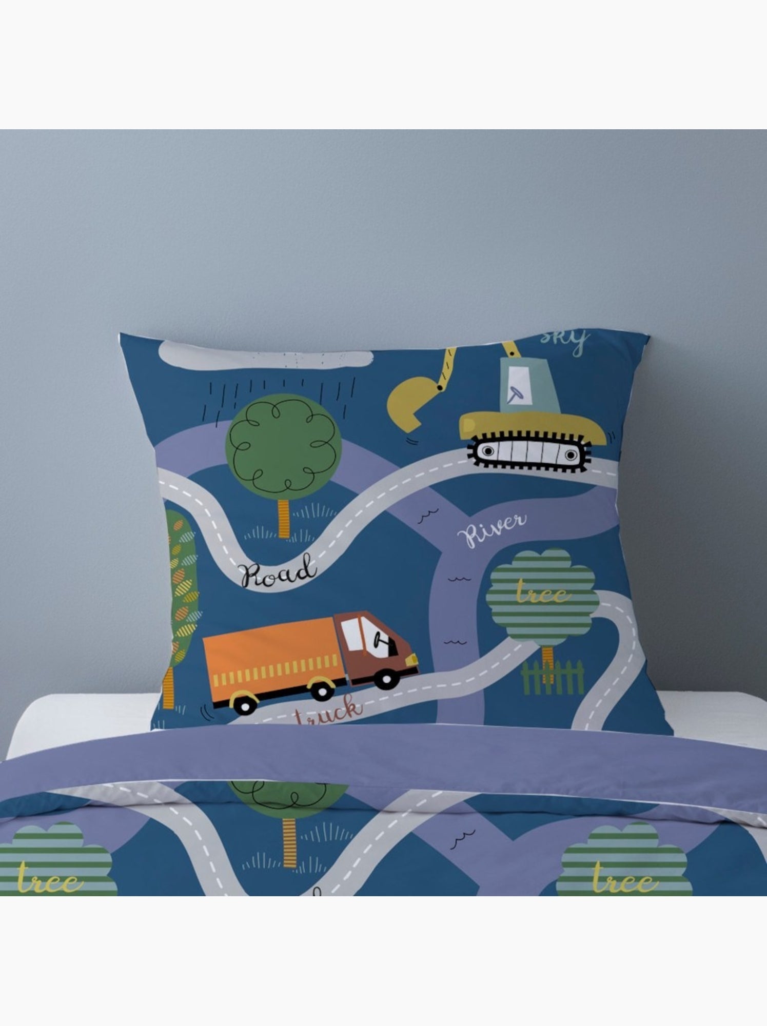 Housse de couette 140x200 Road + 1 taie d'oreiller - Bleu