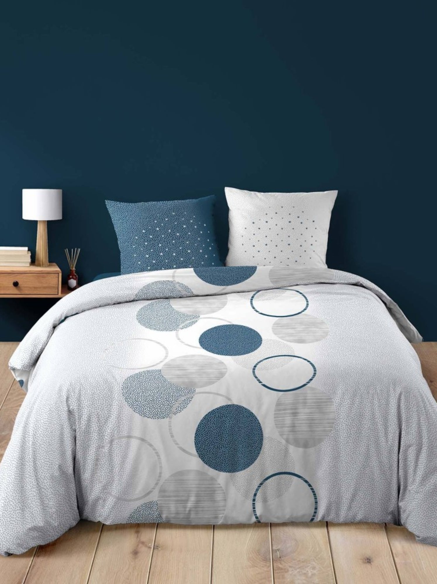 Housse de couette 260x240 + 2 taies Voie lactée coton - Bleu