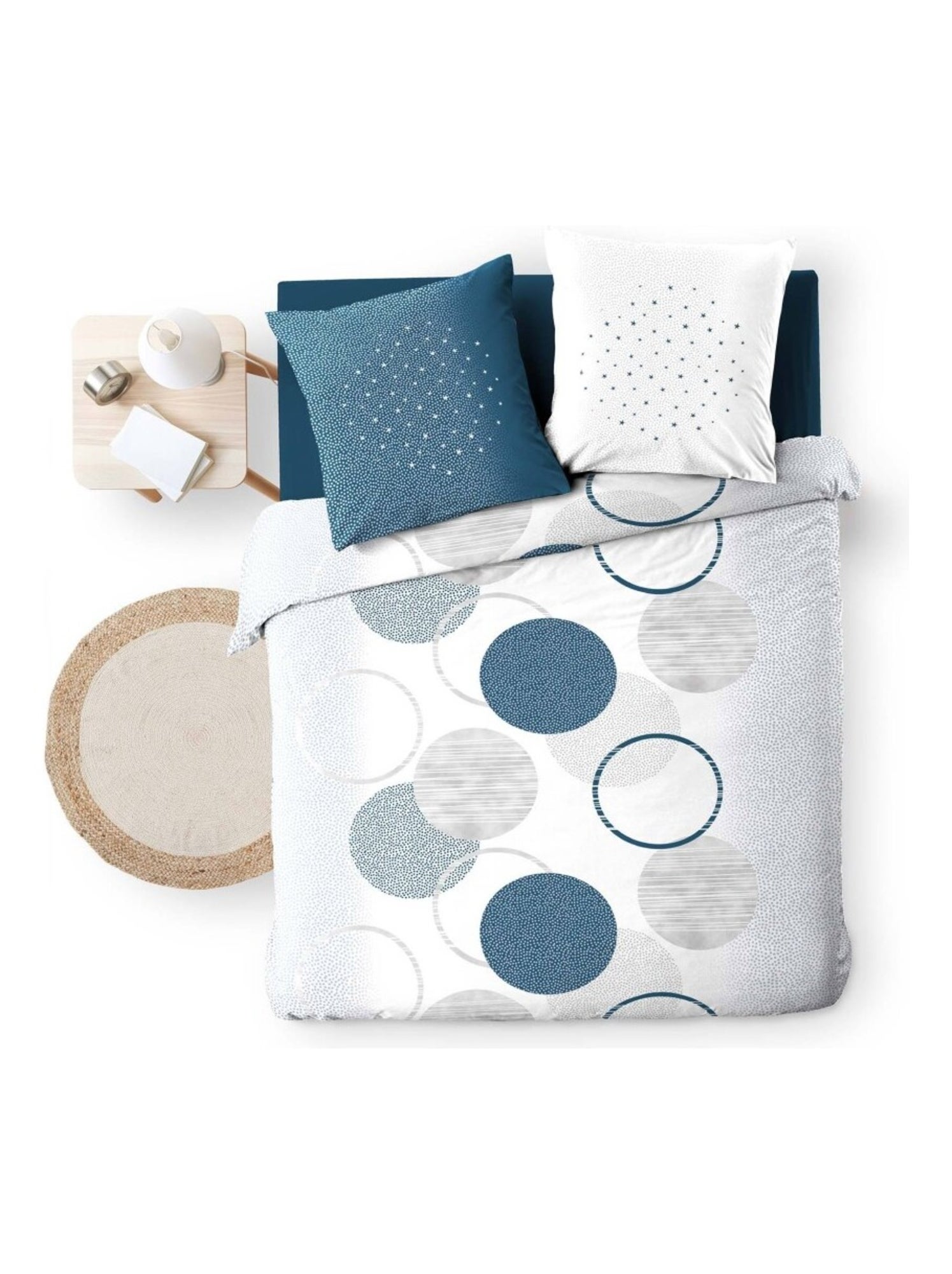 Housse de couette 260x240 + 2 taies Voie lactée coton - Bleu