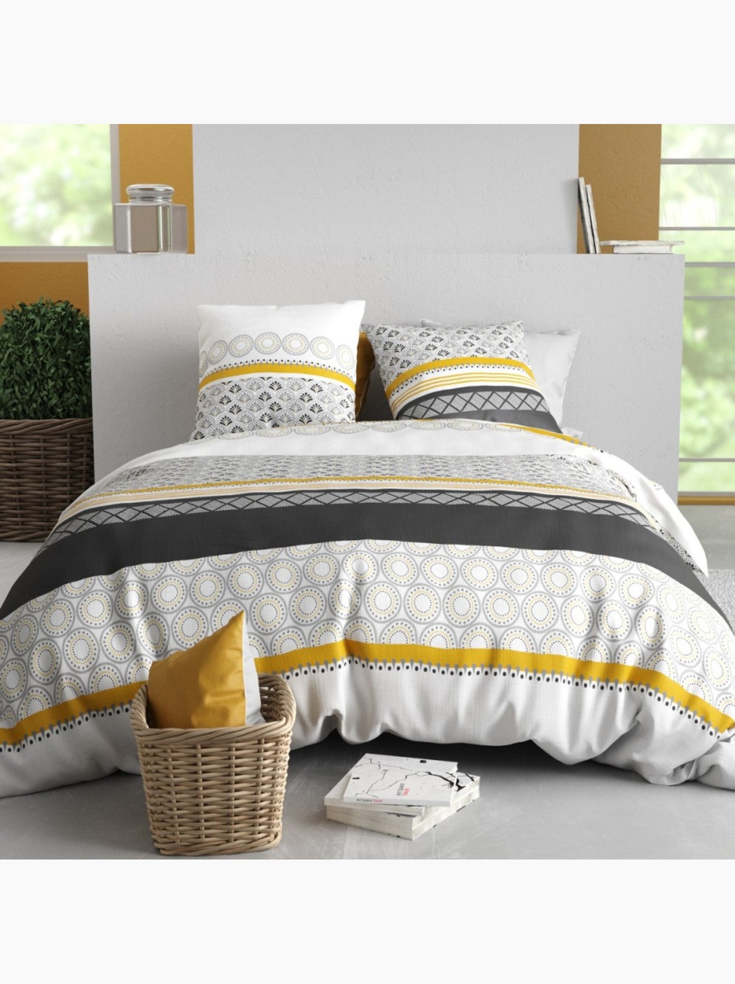 Housse de couette 260x240 SPIRA + 2 taies coton 57 fils - Blanc
