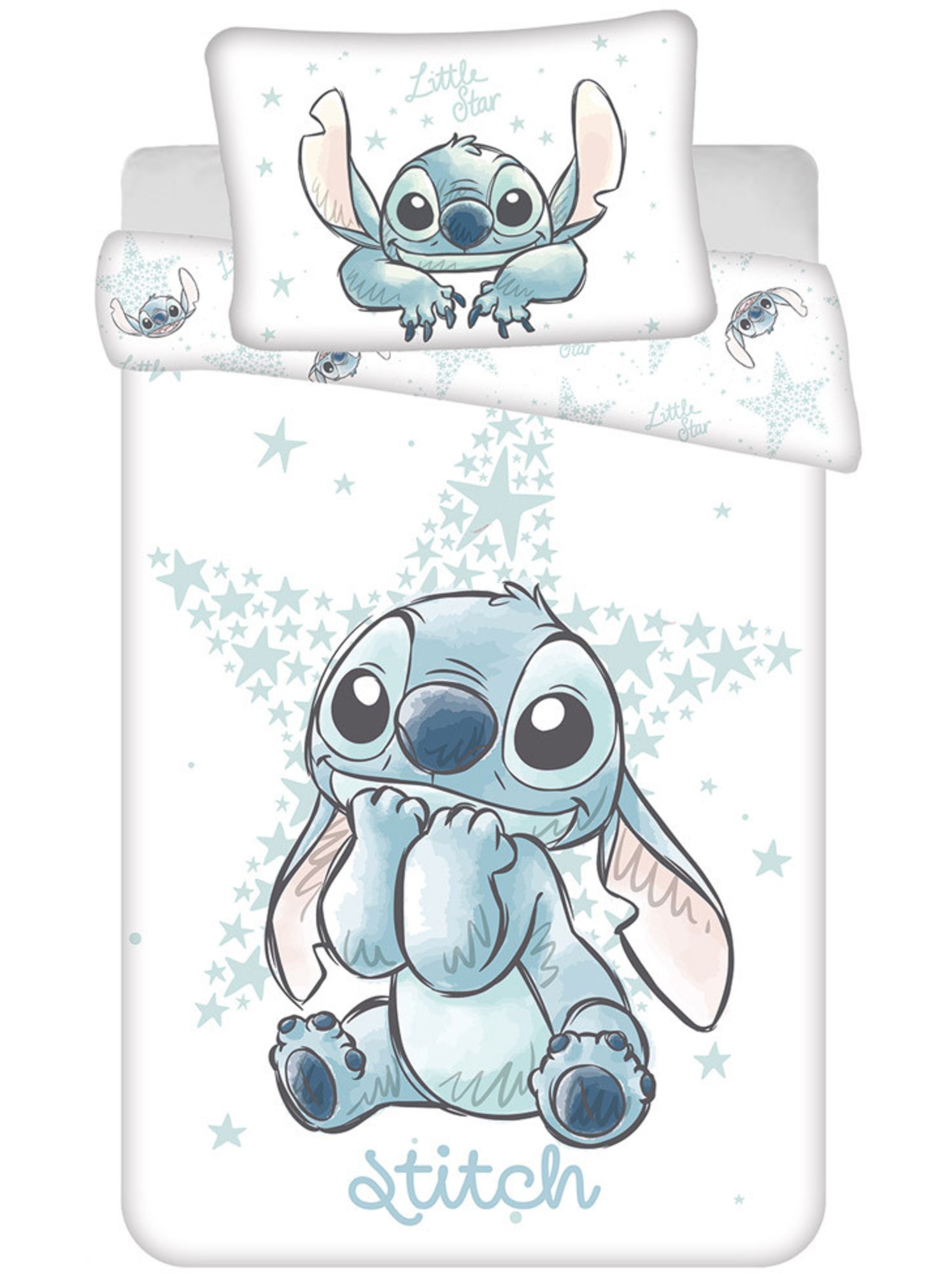 Housse de couette bébé coton imprimé lilo & stitch disney 100 cm x 135 cm - Bleu Rose clair