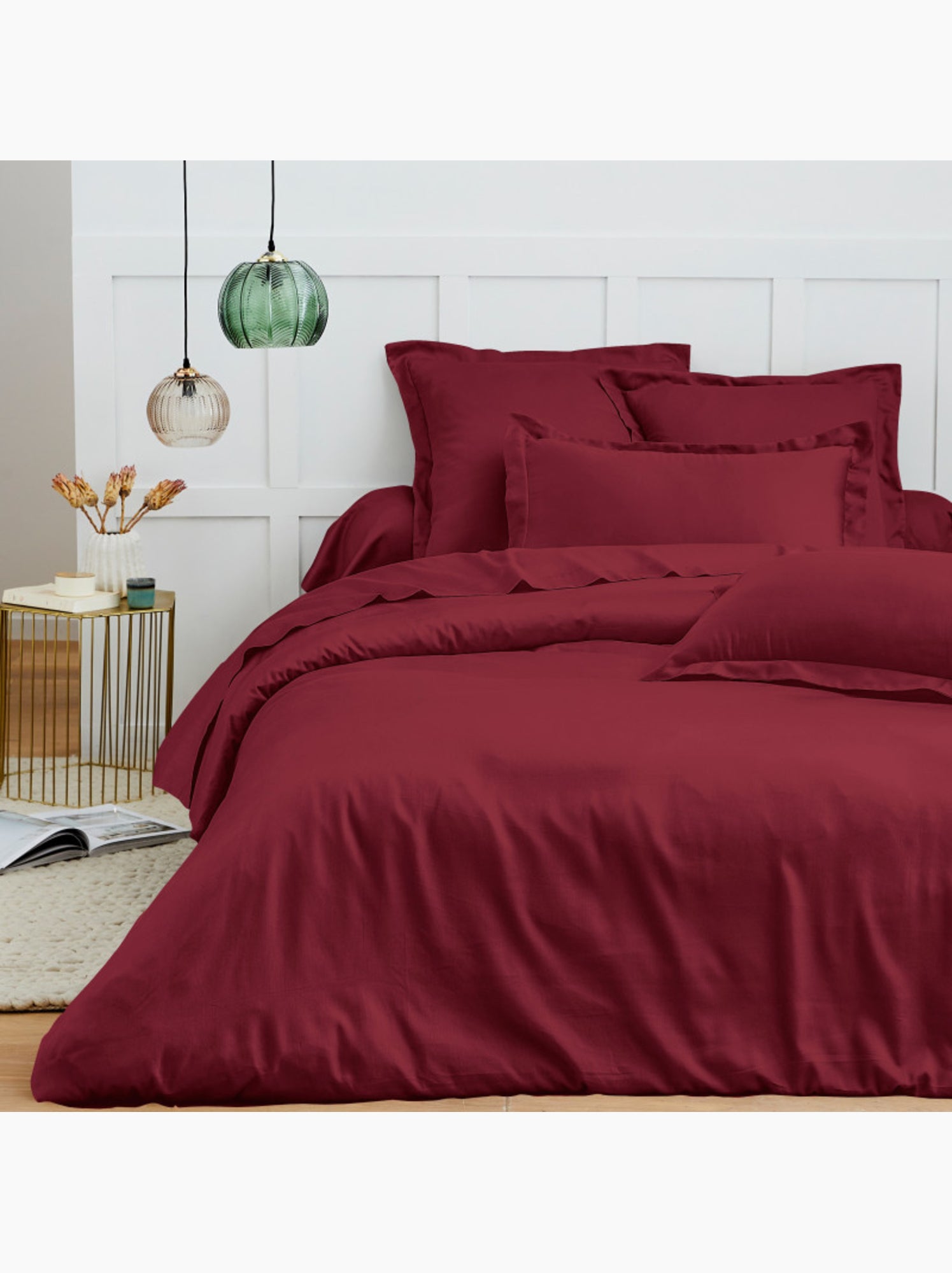 Housse de couette - Coton Pur - 100 % Coton 57 Fils/cm² - Rouge grenat
