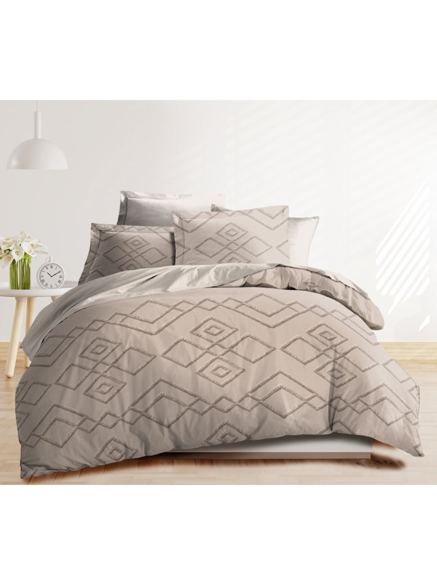 Housse de couette - Coton Pur - 100% Polyester - Gris clair