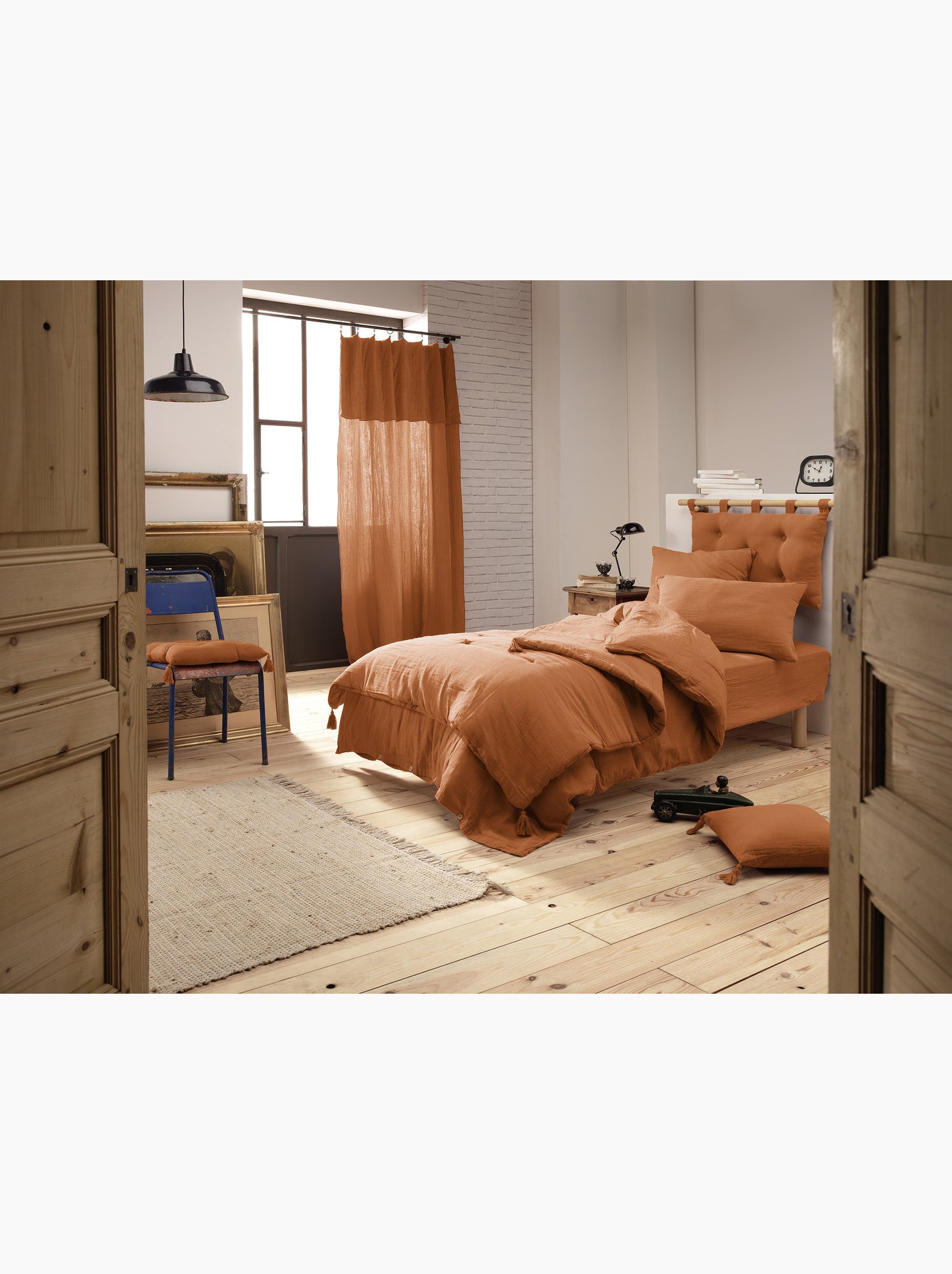 Housse de couette – double gaze de coton - finition boutons en bois - gaïa - Abricot
