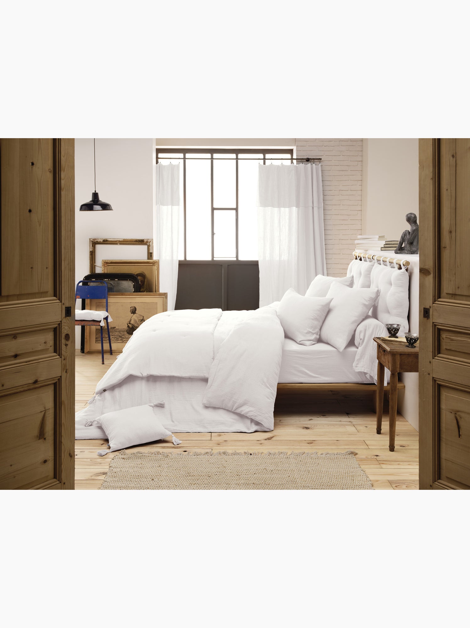 Housse de couette – double gaze de coton - finition boutons en bois - gaïa - Blanc