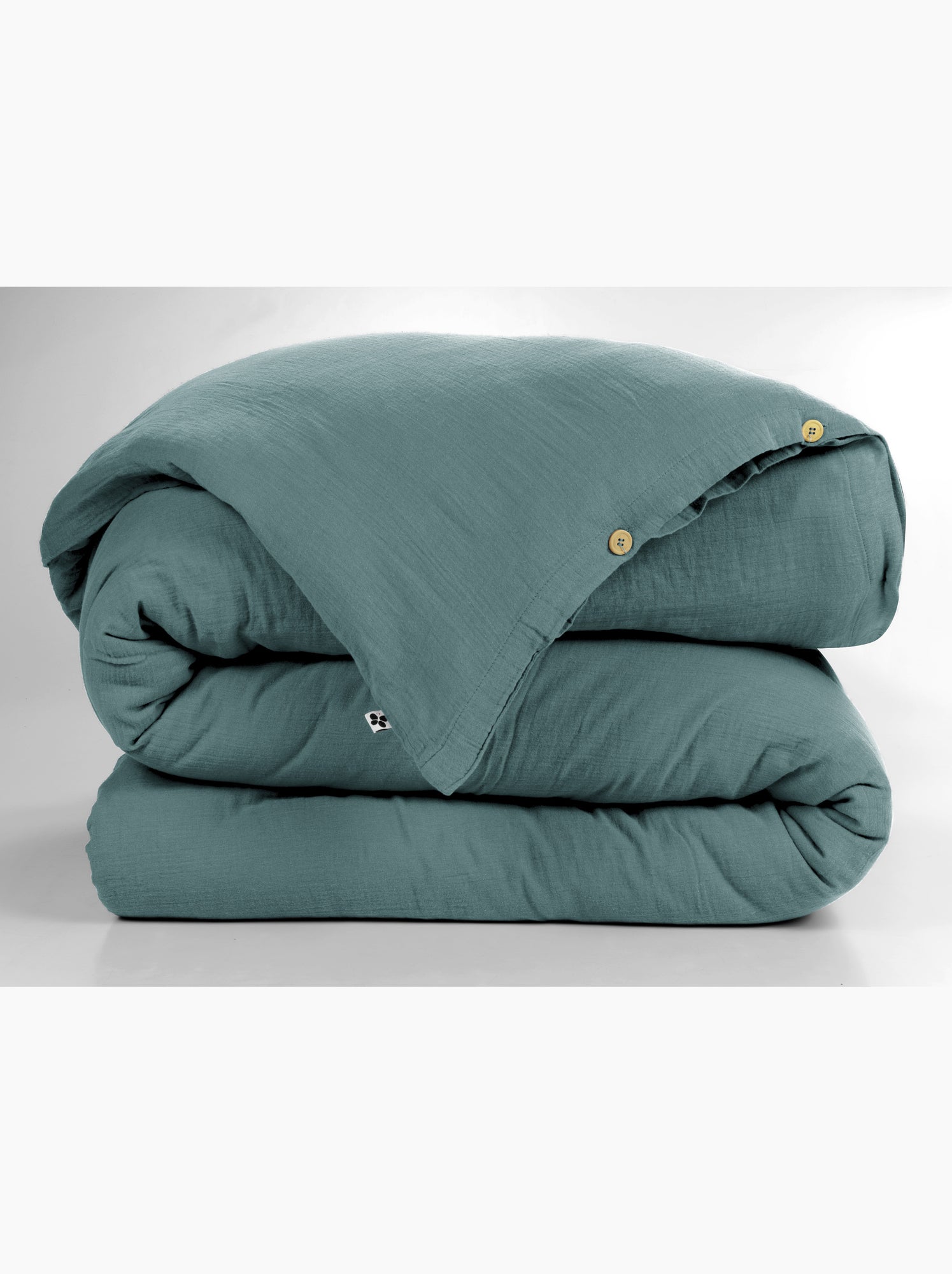 Housse de couette – double gaze de coton - finition boutons en bois - gaïa - Bleu canard