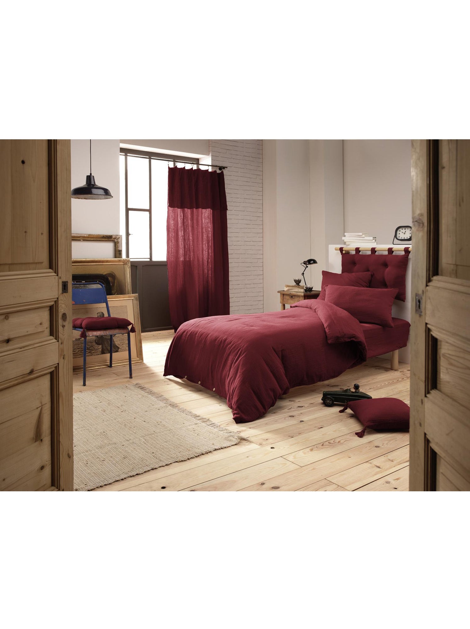Housse de couette – double gaze de coton - finition boutons en bois - gaïa - Bordeaux