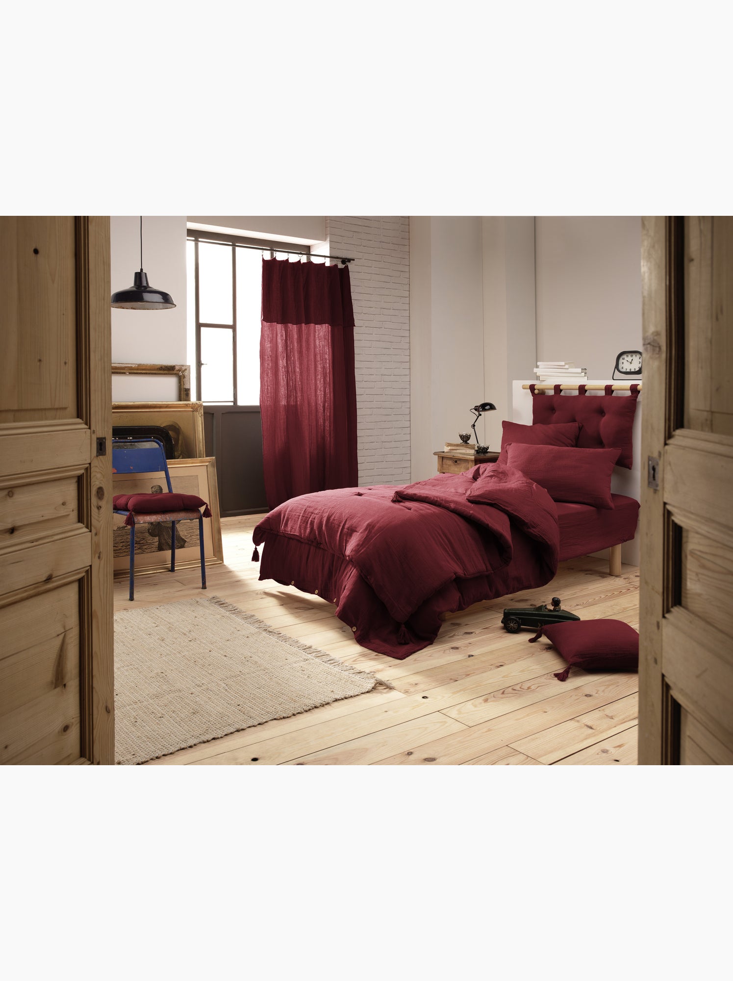 Housse de couette – double gaze de coton - finition boutons en bois - gaïa - Bordeaux