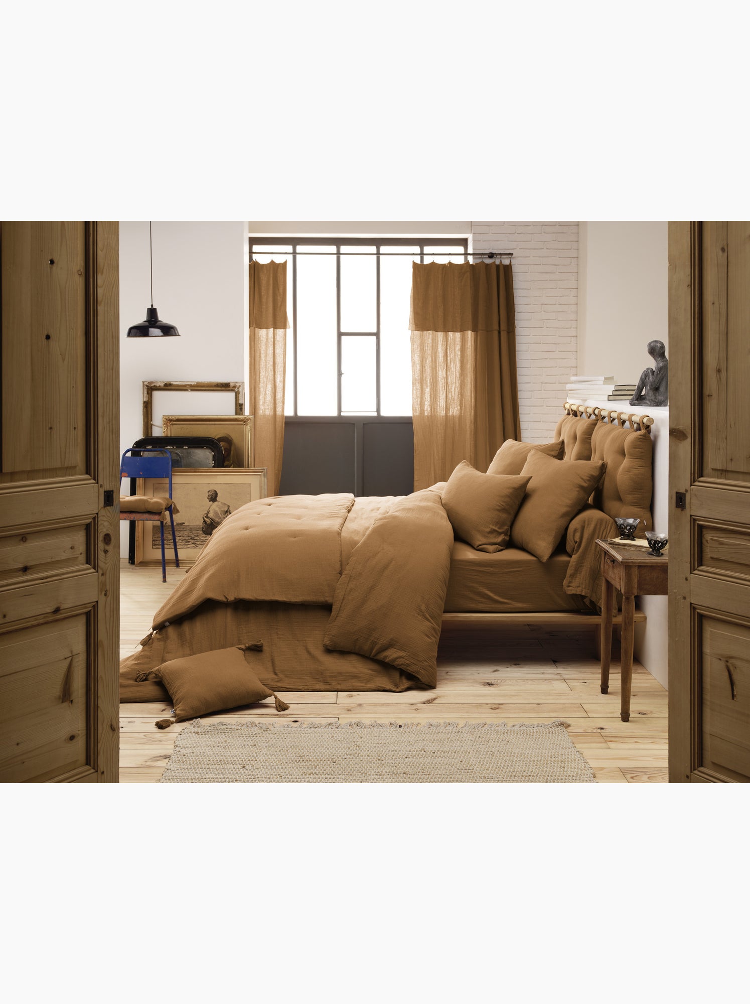 Drap-housse – double gaze de coton 125 g/m² – bonnet 30 cm - gaïa - Camel