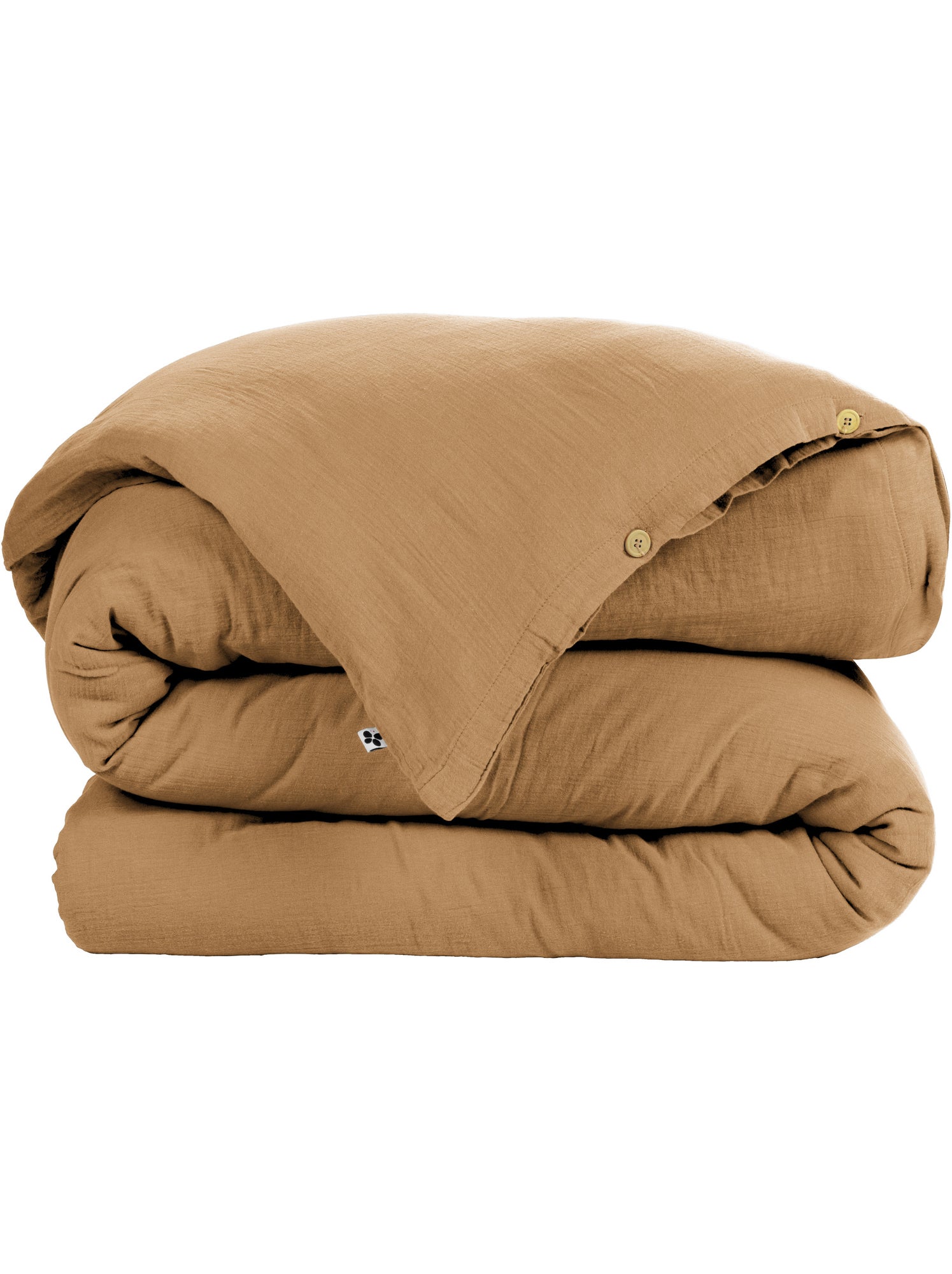 Housse de couette – double gaze de coton - finition boutons en bois - gaïa - Camel