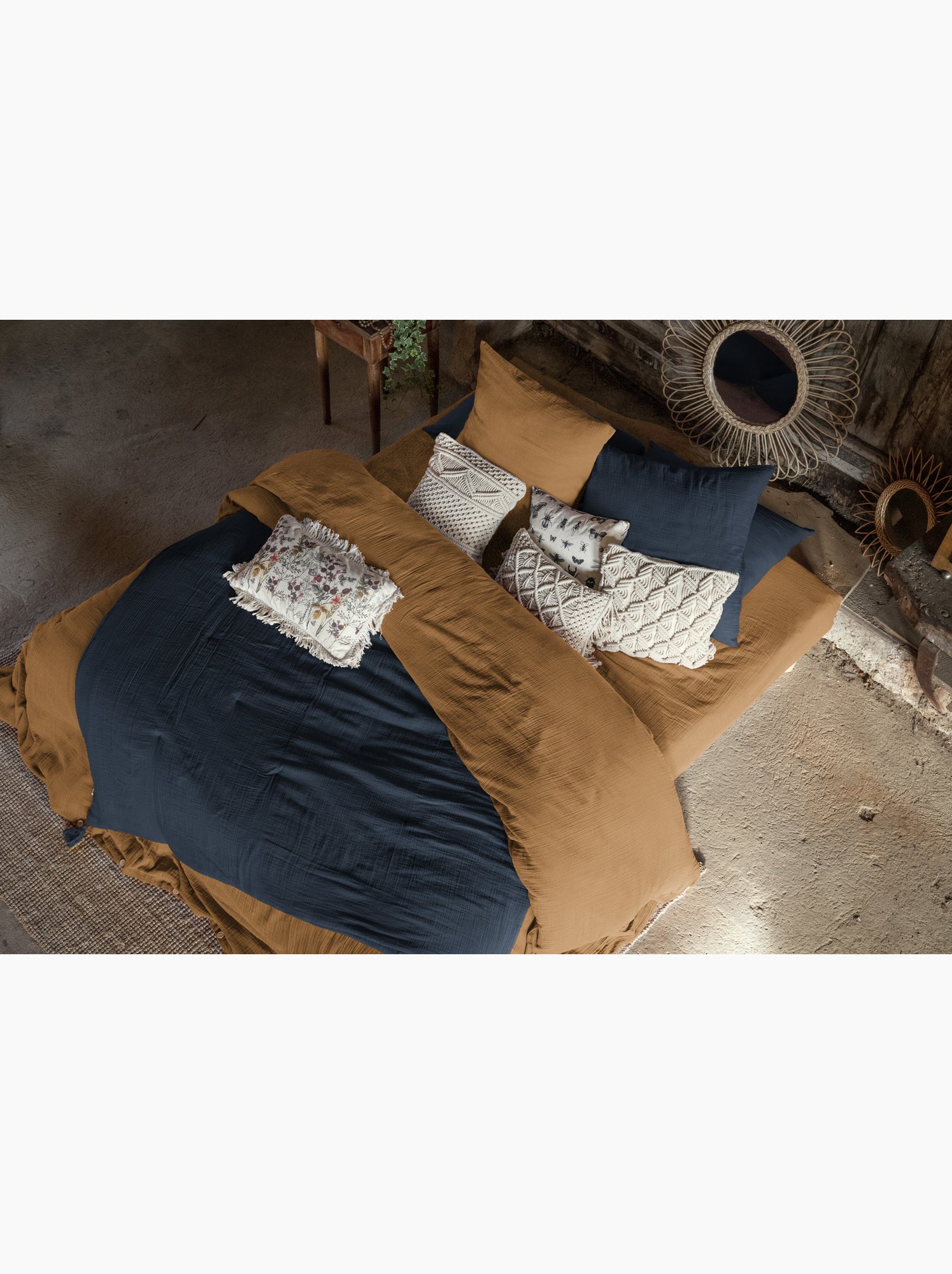 Housse de couette – double gaze de coton - finition boutons en bois - gaïa - Camel