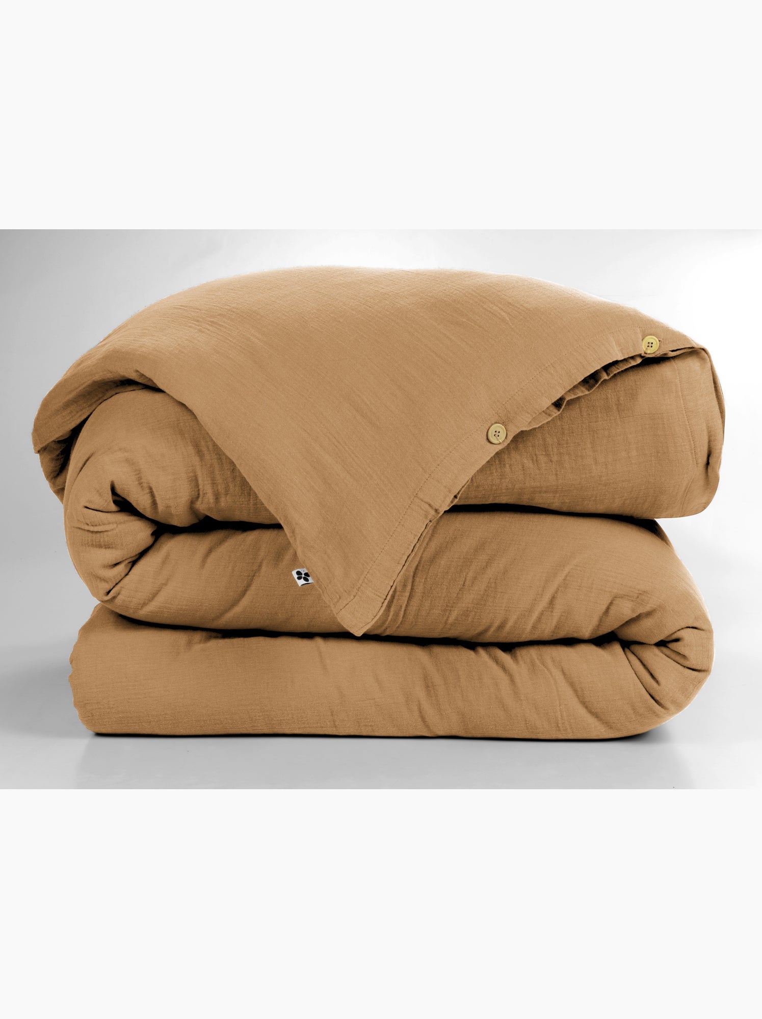 Housse de couette – double gaze de coton - finition boutons en bois - gaïa - Camel
