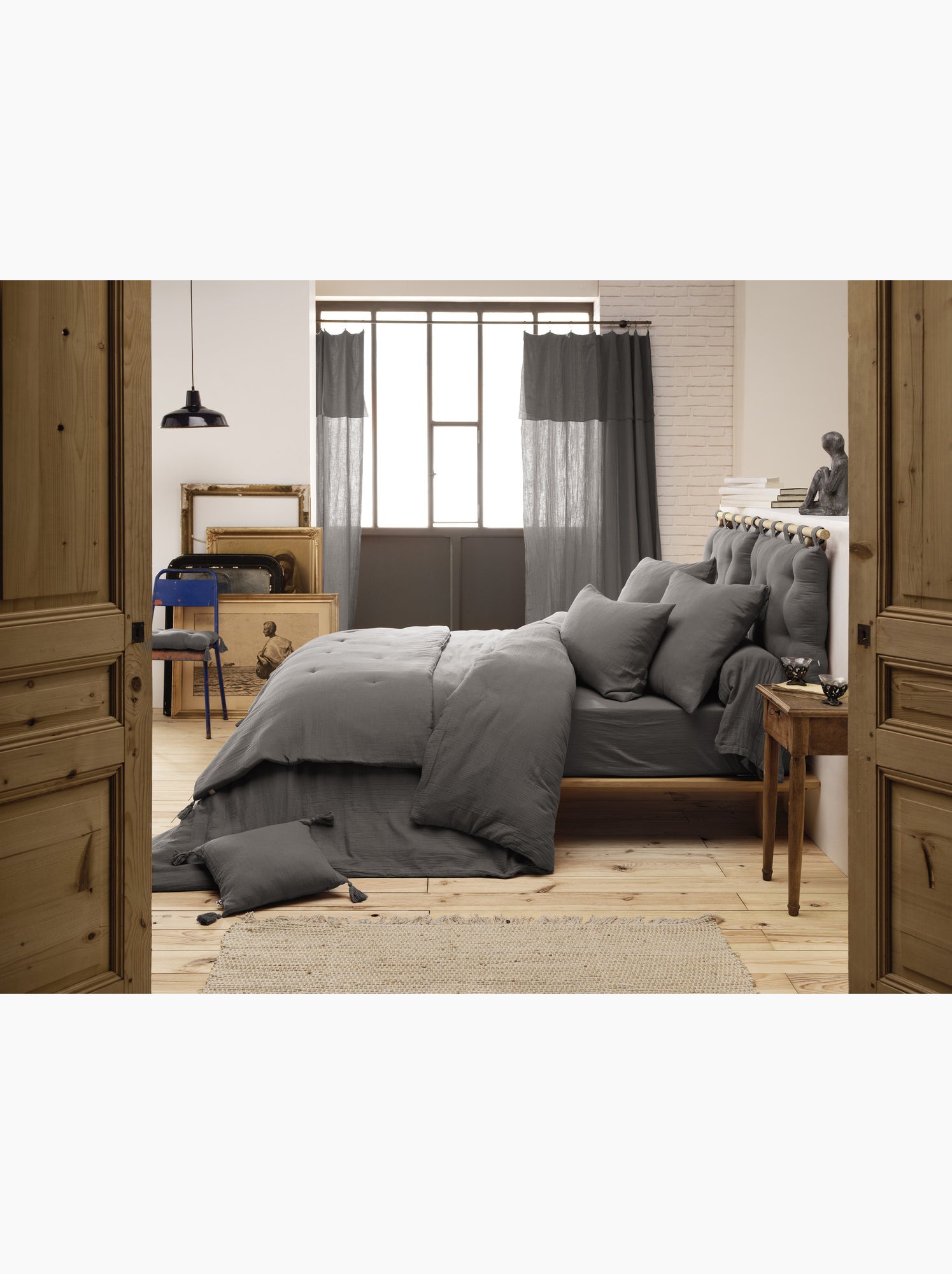 Drap-housse – double gaze de coton 125 g/m² – bonnet 30 cm - gaïa - Gris Granit