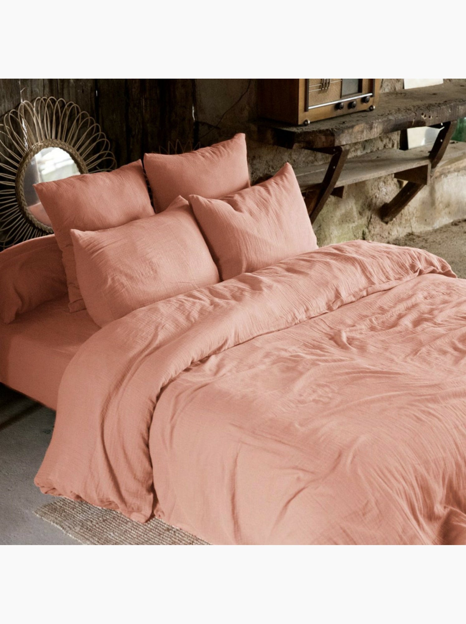 Drap-housse – double gaze de coton 125 g/m² – bonnet 30 cm - gaïa - Peche