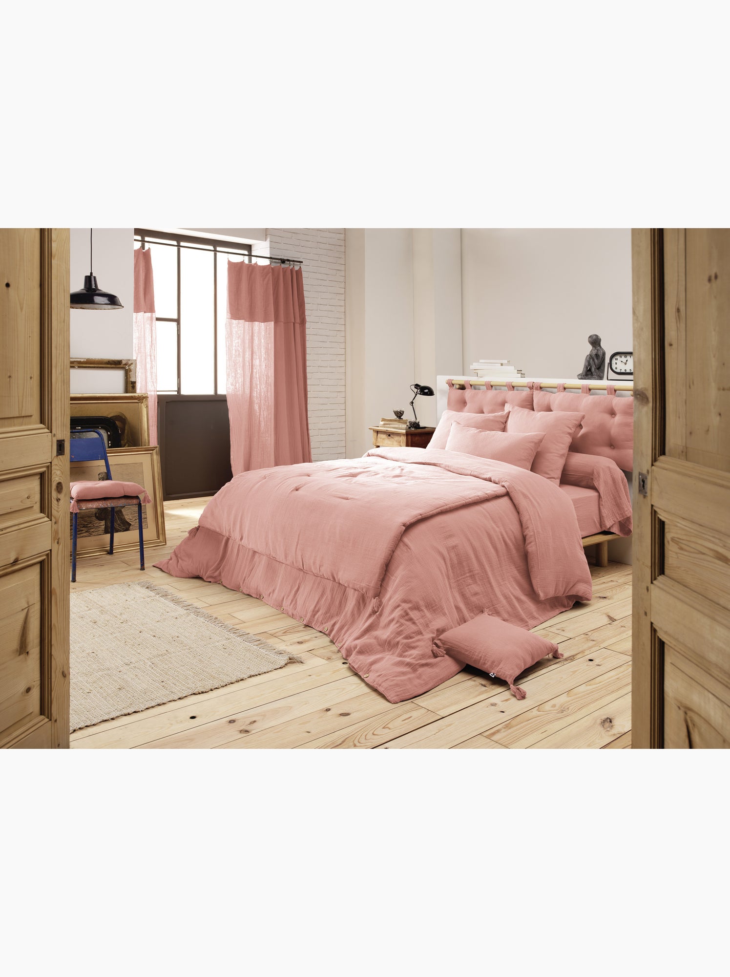 Housse de couette – double gaze de coton - finition boutons en bois - gaïa - Peche