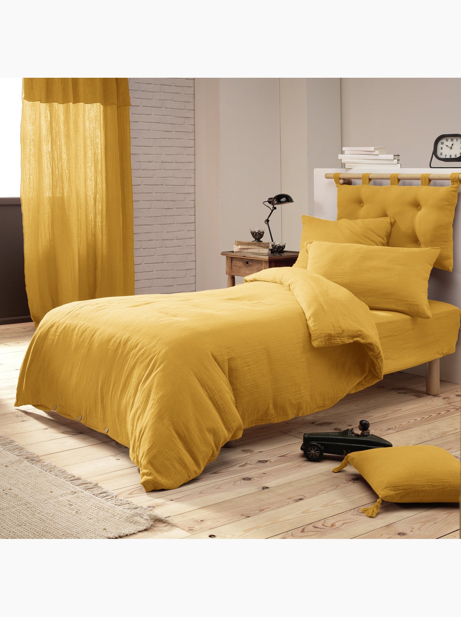 Housse de couette – double gaze de coton - finition boutons en bois - gaïa - Safran