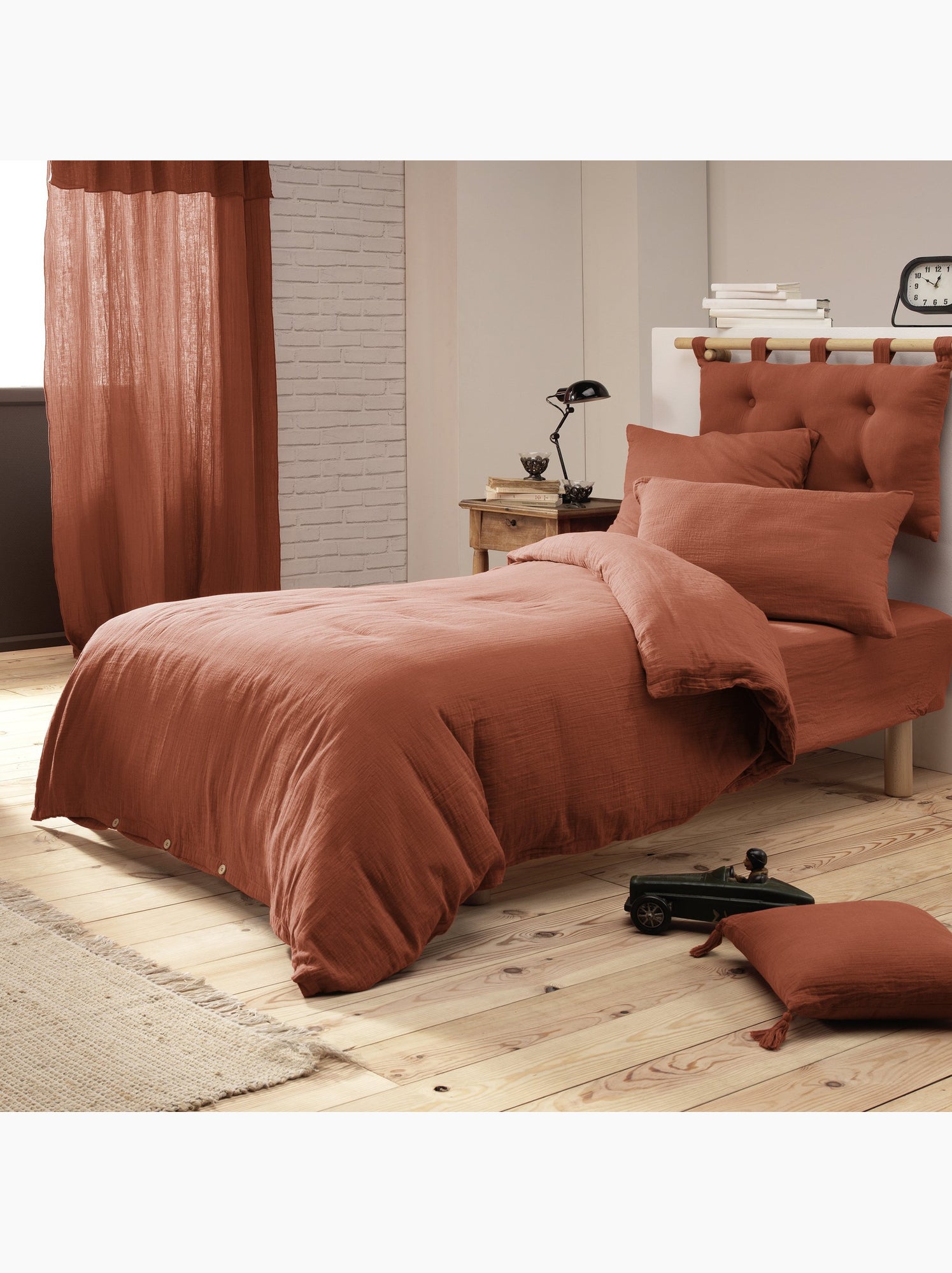 Housse de couette – double gaze de coton - finition boutons en bois - gaïa - Terracotta