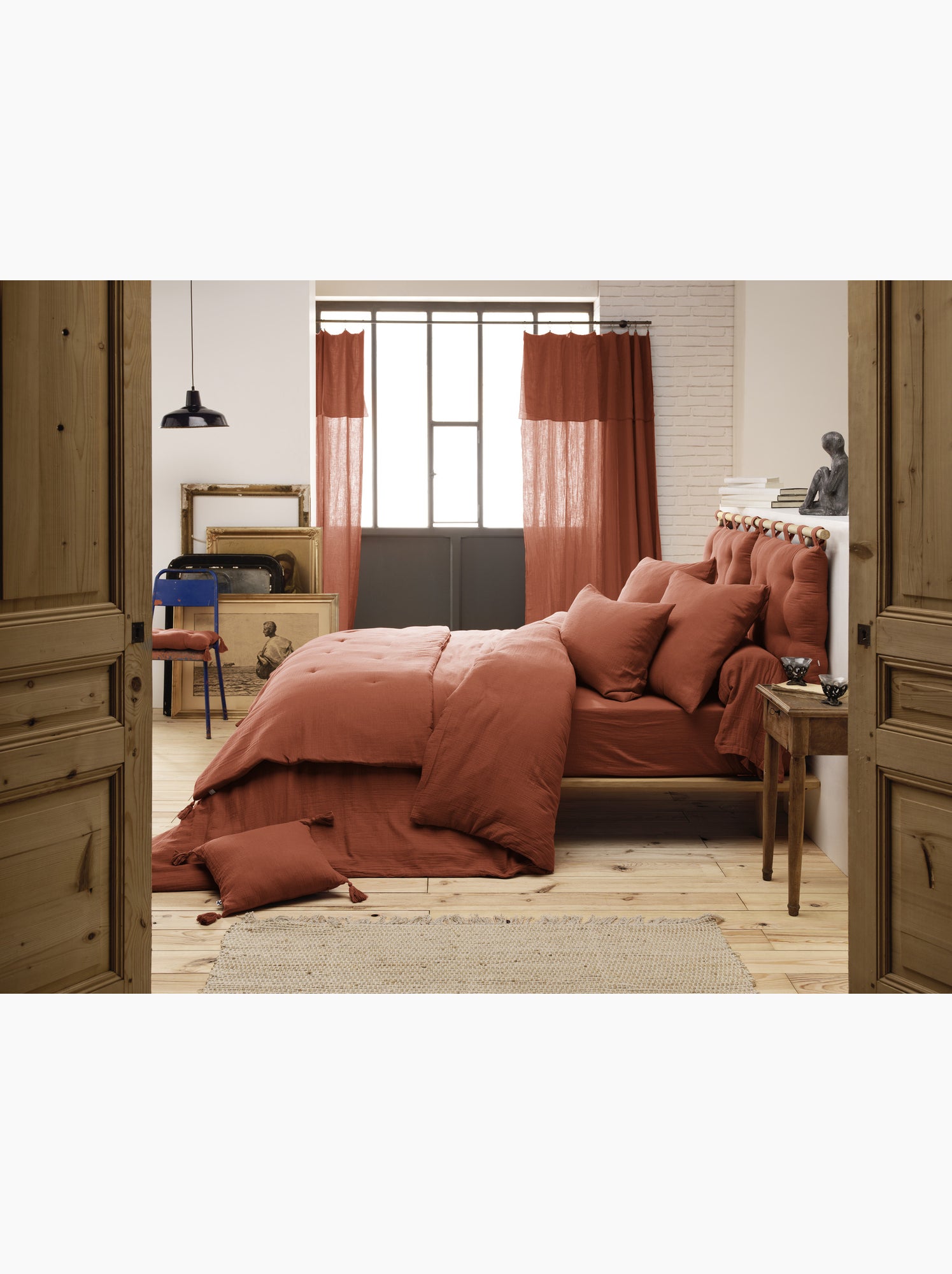 Drap-housse – double gaze de coton 125 g/m² – bonnet 30 cm - gaïa - Terracotta