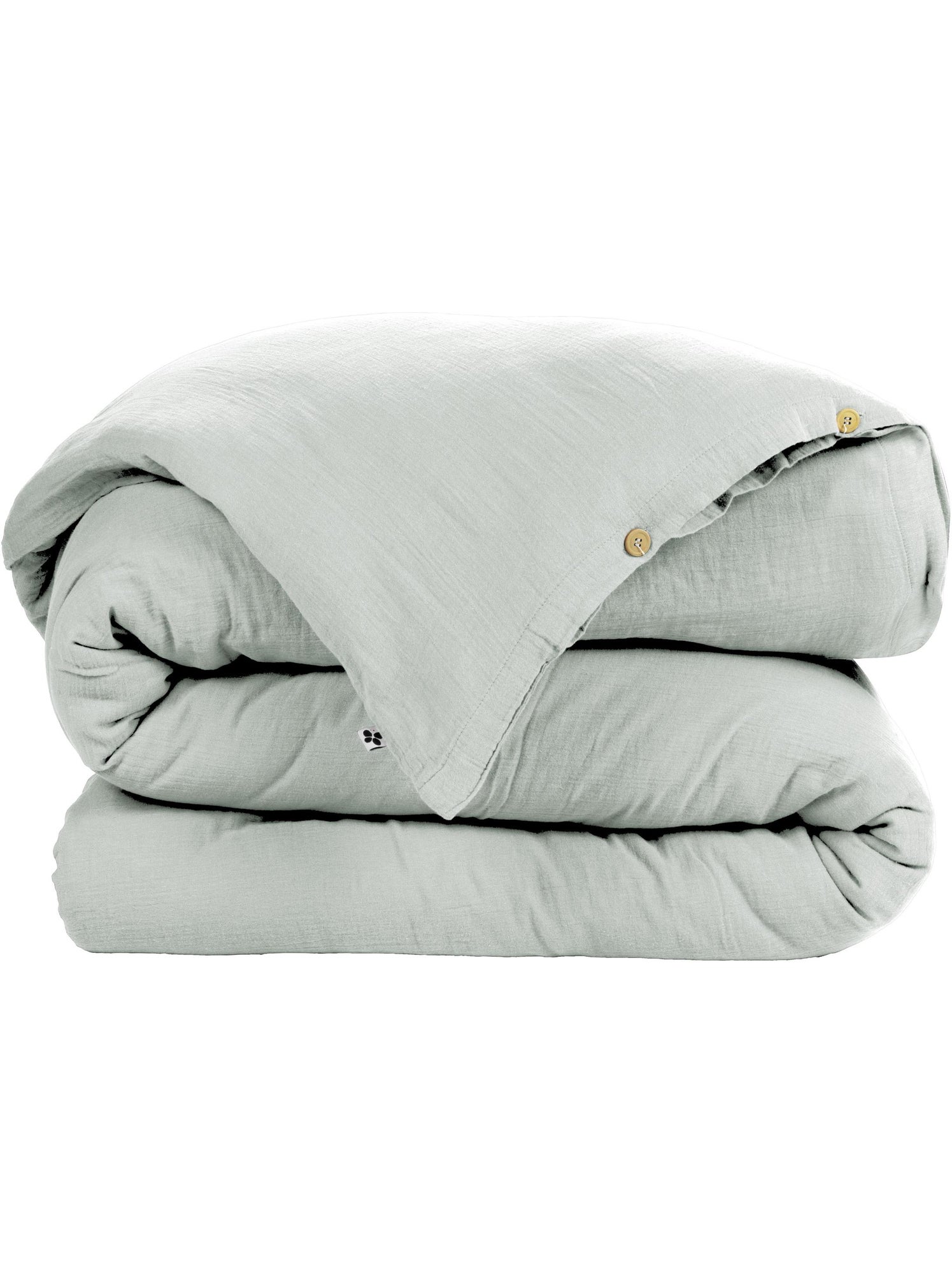 Housse de couette – double gaze de coton - finition boutons en bois - gaïa - Vert eucalyptus