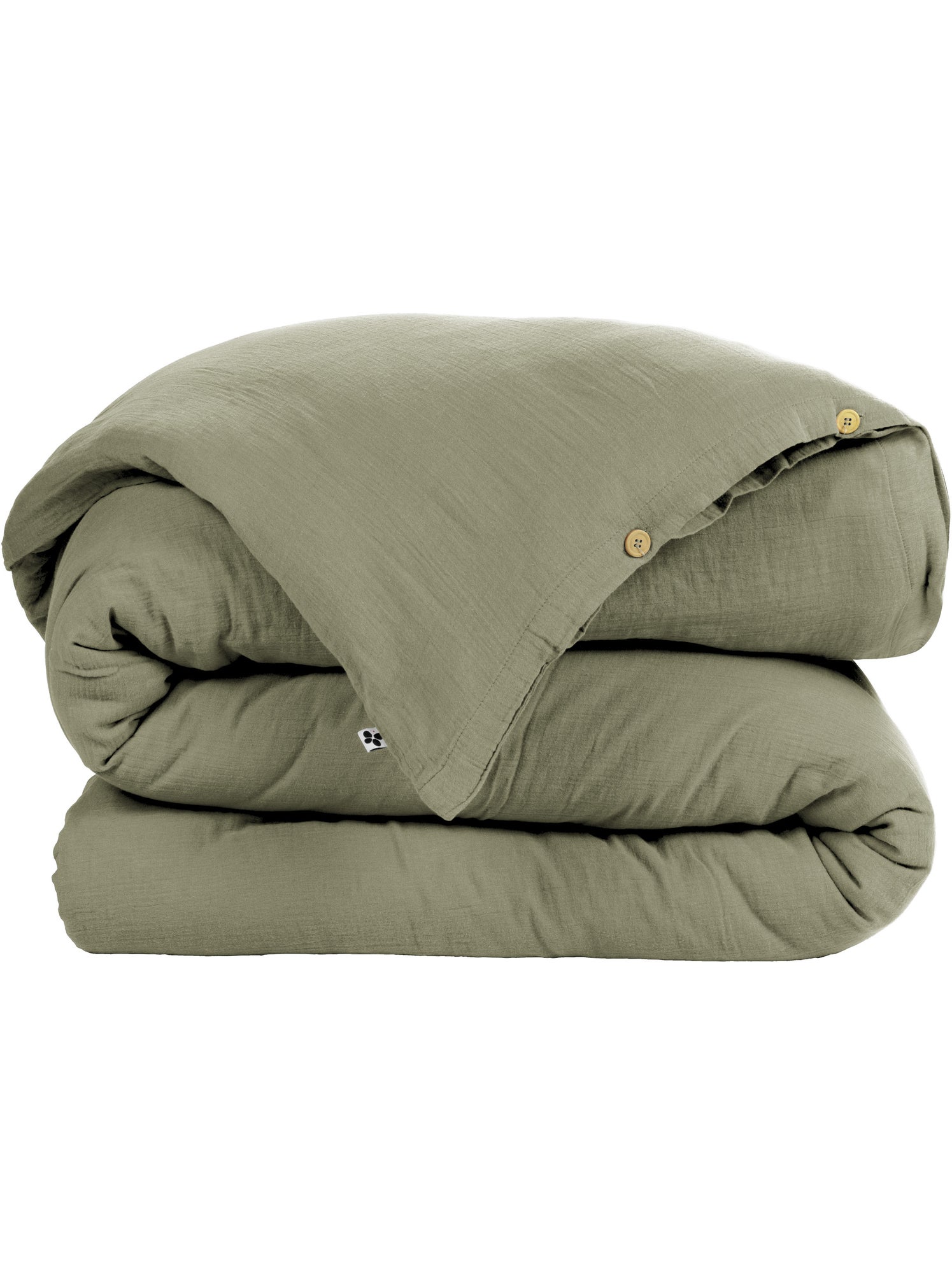 Housse de couette – double gaze de coton - finition boutons en bois - gaïa - Vert romarin
