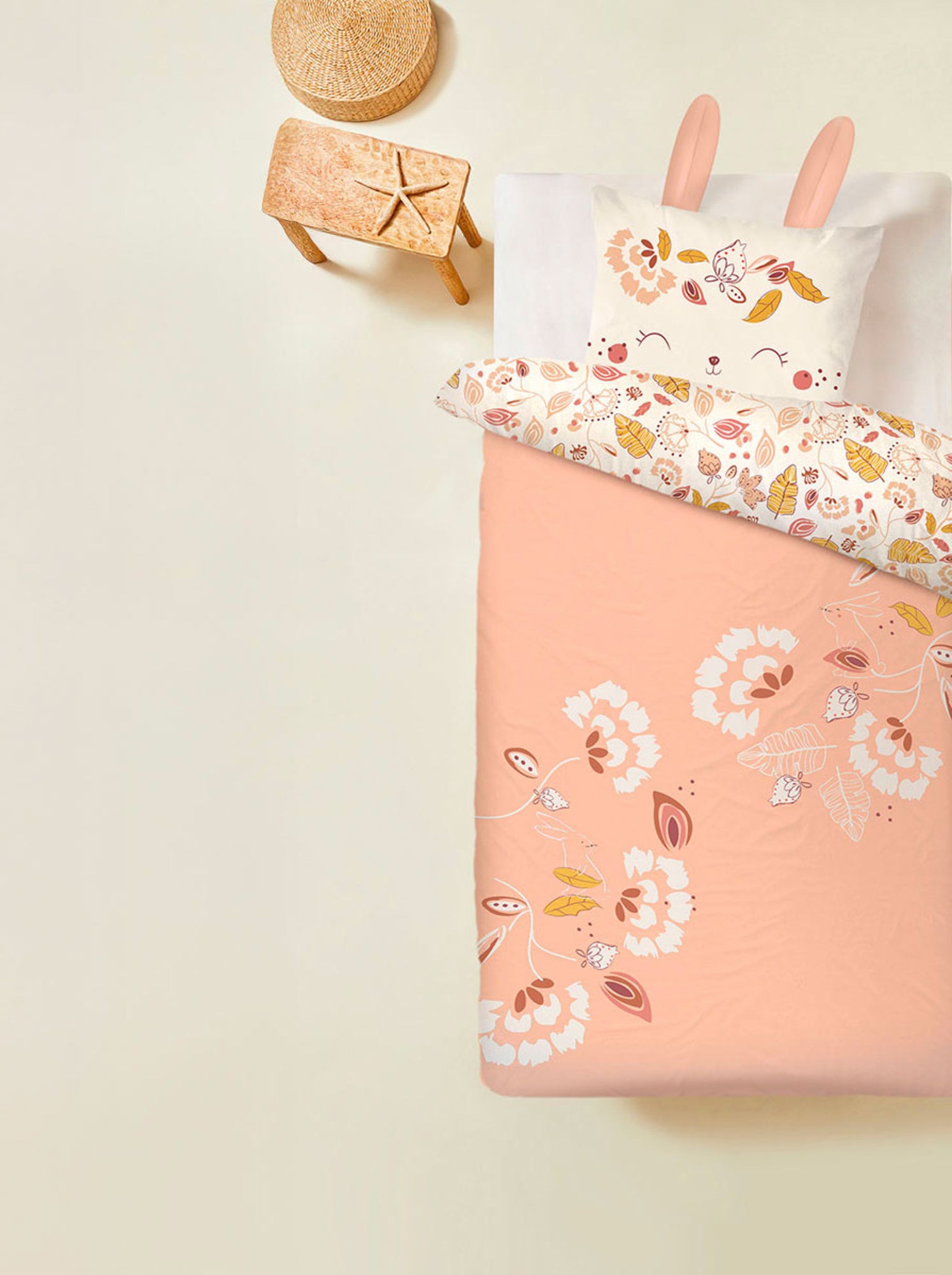 Housse de couette enfant + taie d'oreiller samba - Rose