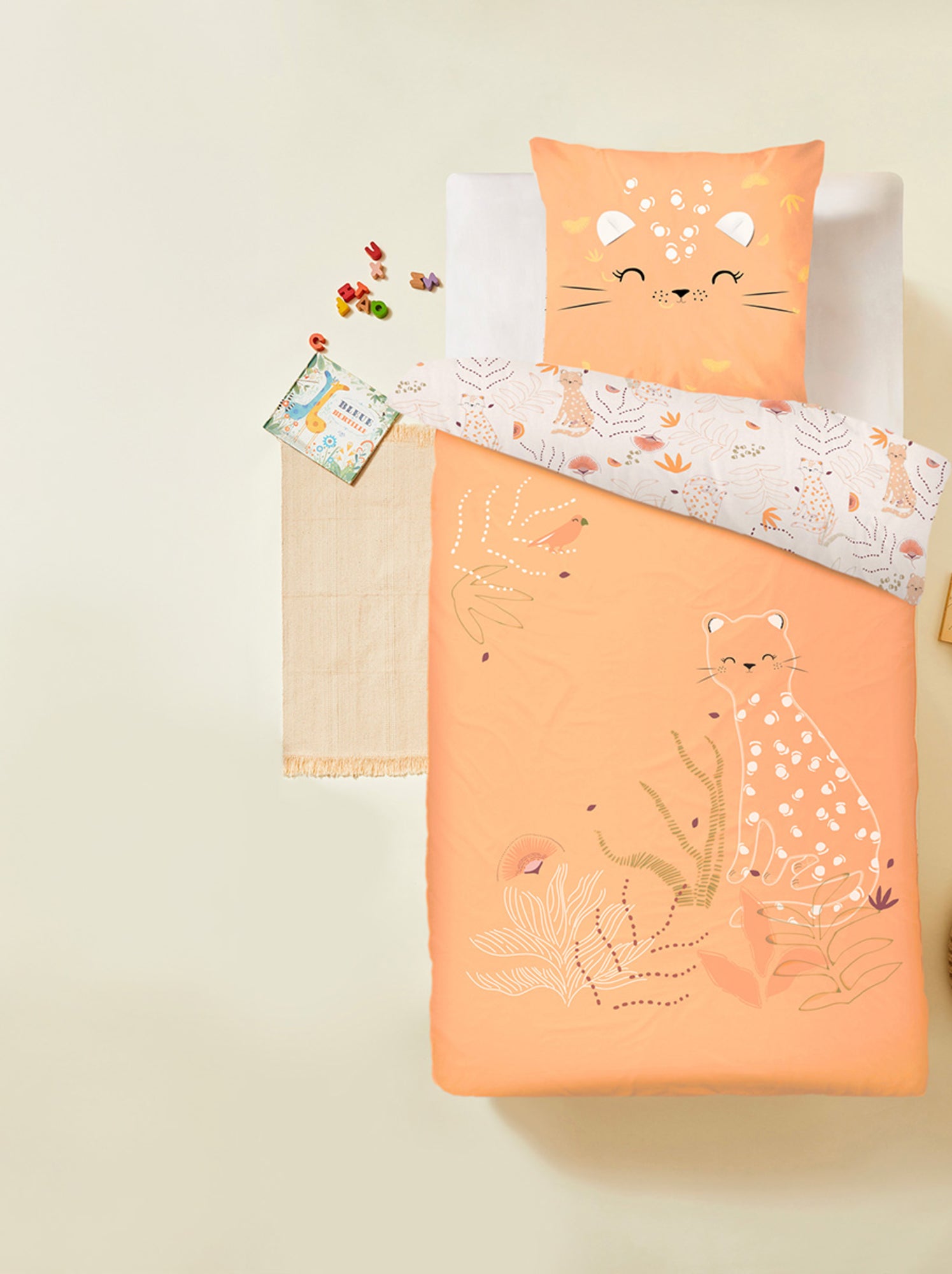 Housse de couette enfant + taie d'oreiller tchatcha - Peche