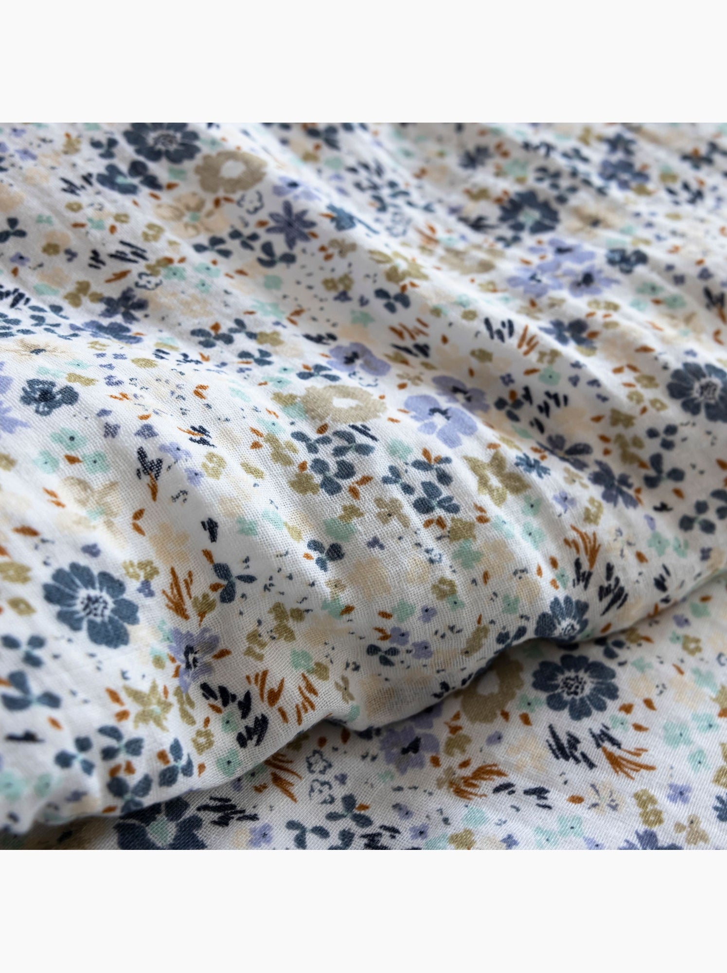 Housse de couette gaze de coton floral - Bleu