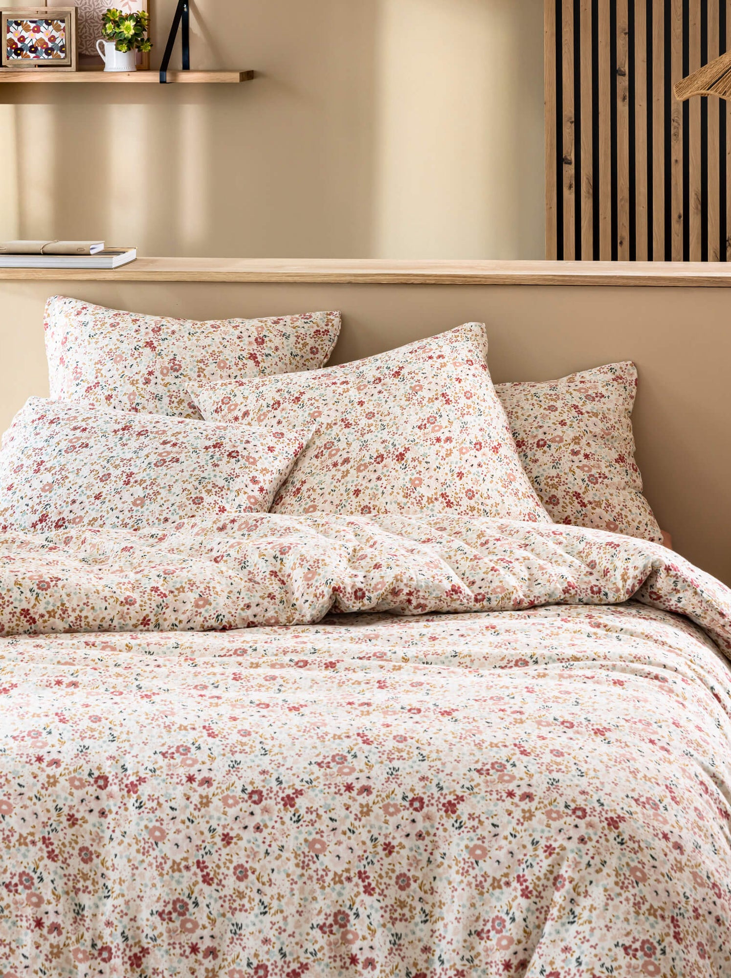 Housse de couette gaze de coton floral - Vieux rose