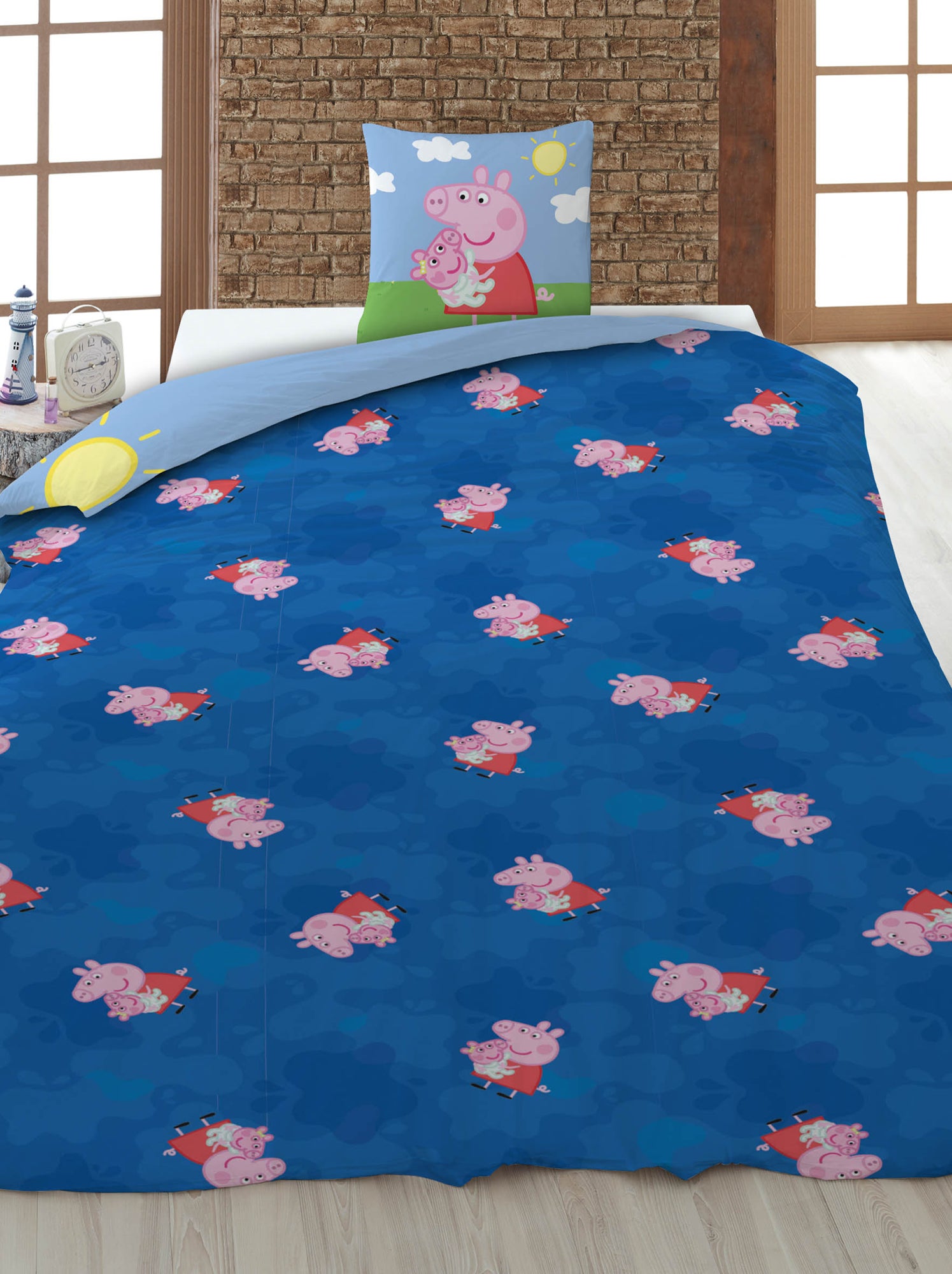 Housse de couette 'Peppa pig' avec oreiller 140x200cm - Blanc