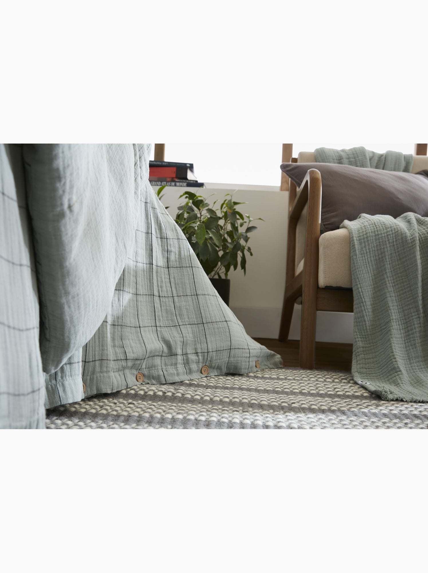 Housse de couette réversible - gaze de coton tissée teinte - grands carreaux - gaïa match - Vert eucalyptus