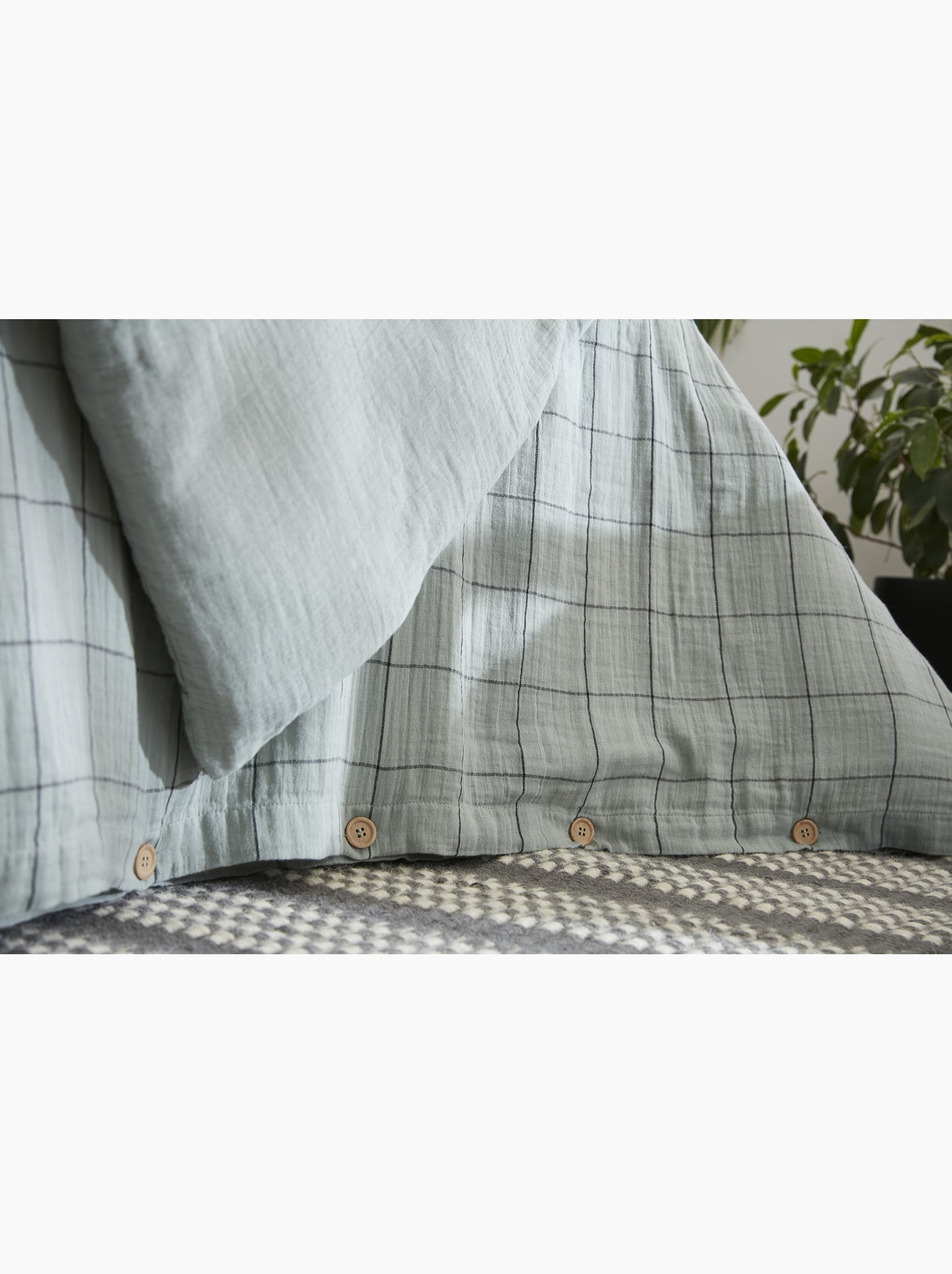 Housse de couette réversible - gaze de coton tissée teinte - grands carreaux - gaïa match - Vert eucalyptus