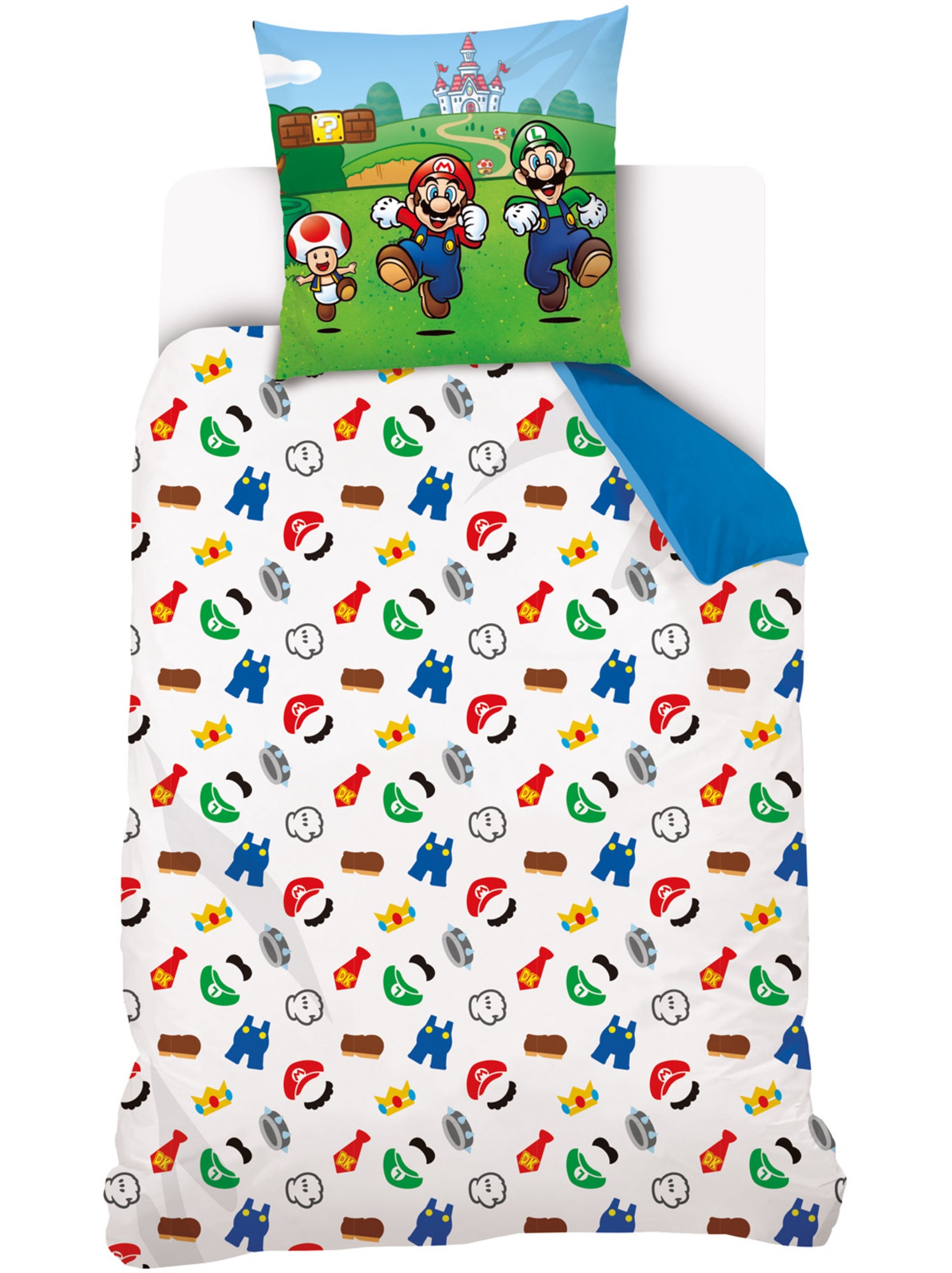 Housse de couette Super Mario - 100% Coton - Vert et bleu - Bleu